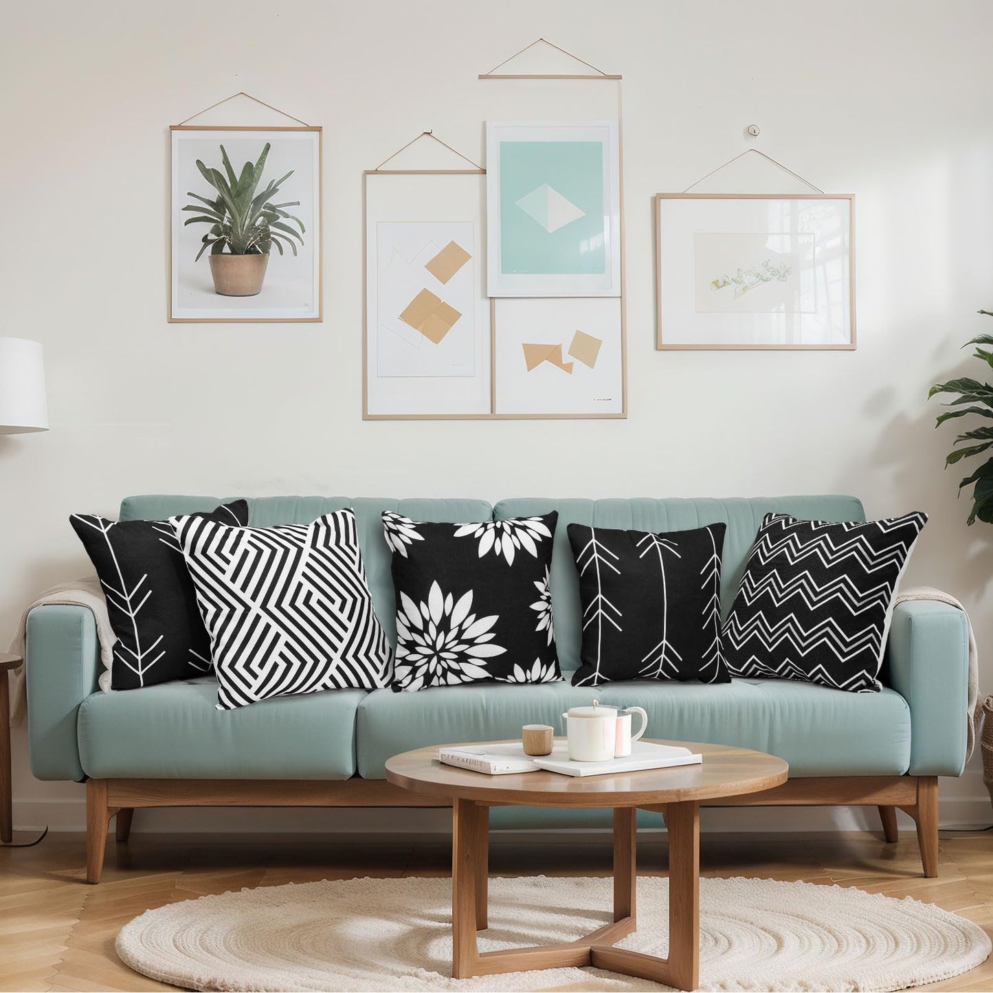 Flutesan 12 Pcs Decorative Throw Pillow Cover 18 x 18 Inch Modern Sofa Pillow case Geometric Floral Linen Square Cushion Covers for Home Living Room Bedroom Couch Chair(Black)