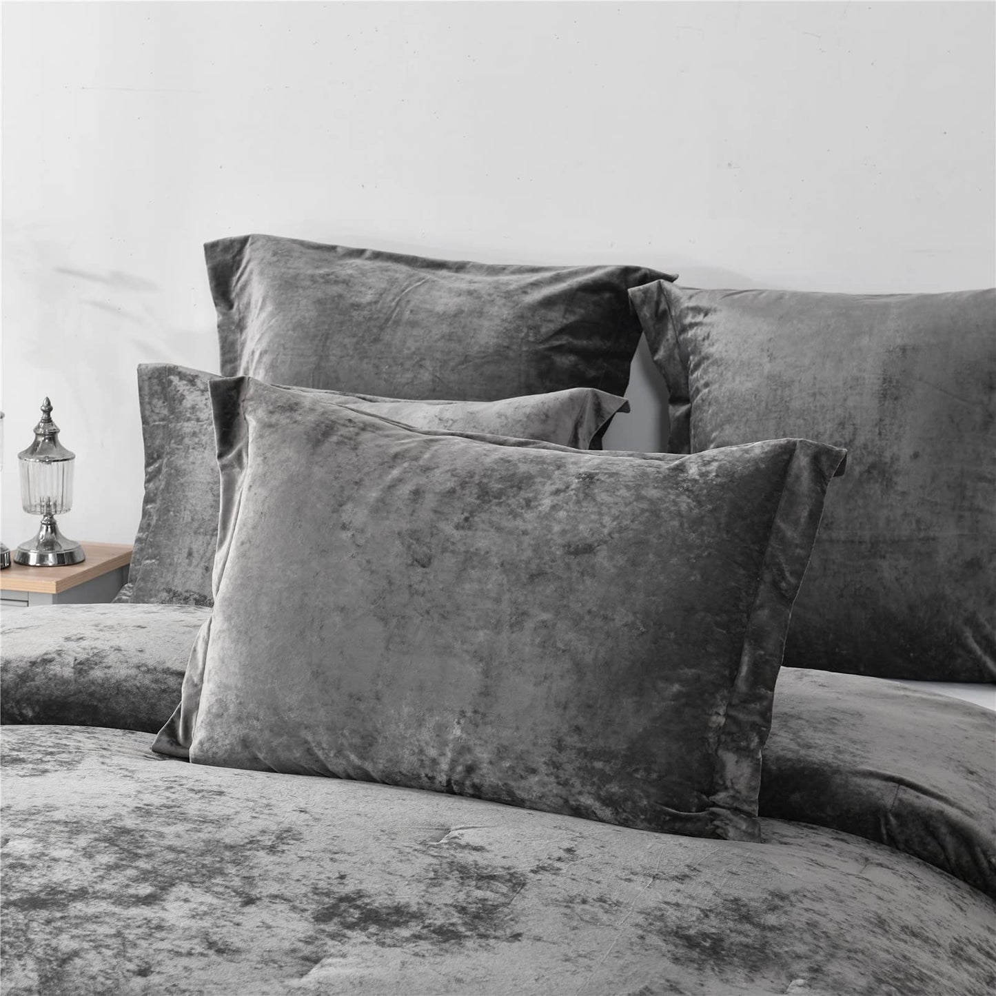 Sunshine Nicole Distressed Velvet Comforter Set, Distressed Velvet Face and Brushed Solid Microfiber Reverse, with Light Weight Soft Poly Fill, 5 Pieces Grey, King