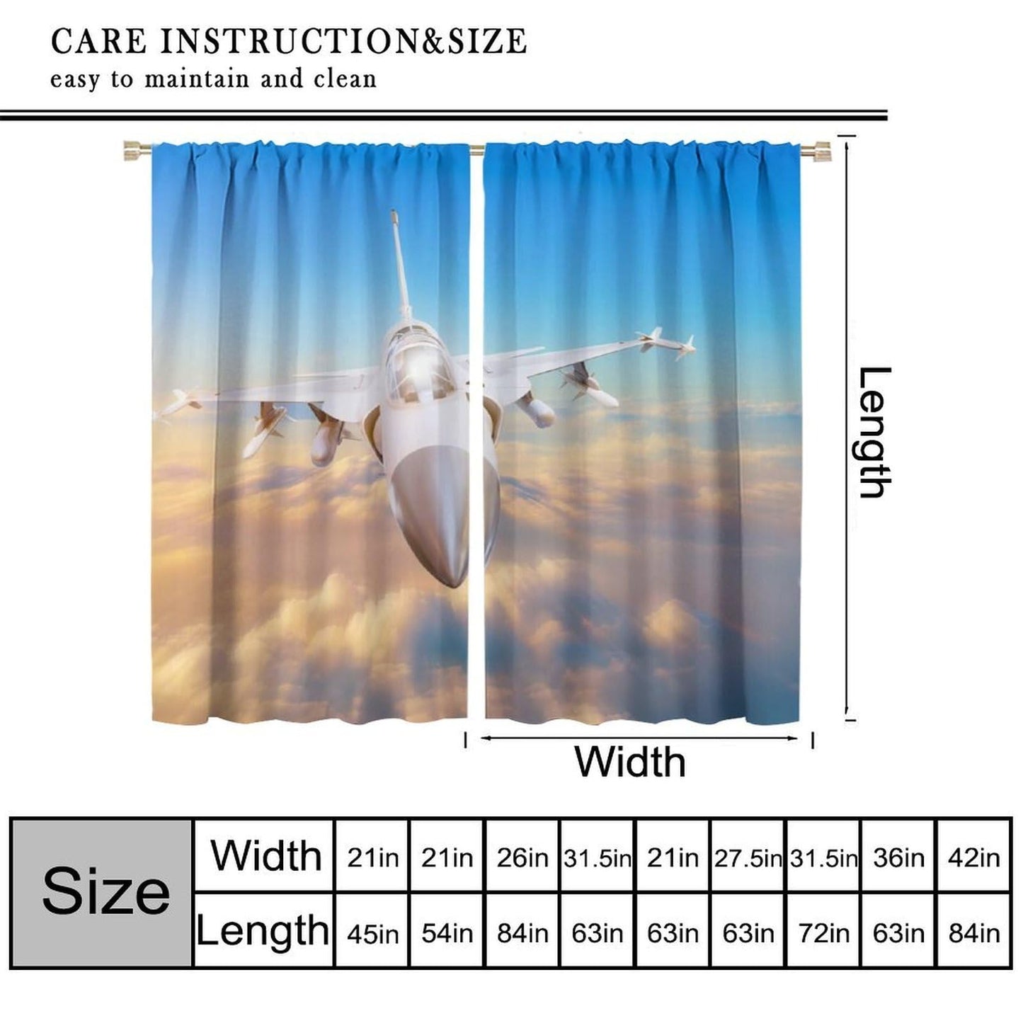 Airplane Curtains Old Military Combat Aircraft American Flag Picture Rod Pocket Window Treatments for Kids Boys Living Room Kitchen Bedroom 2 Panel Set 41" x 45" （No Blackout）