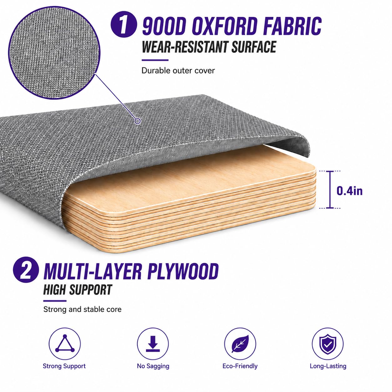 Voyla Plywood Ultra Heavy-Duty Bunkie Board Queen Size 58" x 80" Wood Anti-Sag Under Mattress Bed Support Noise Minimizing Breathable Bunky Board