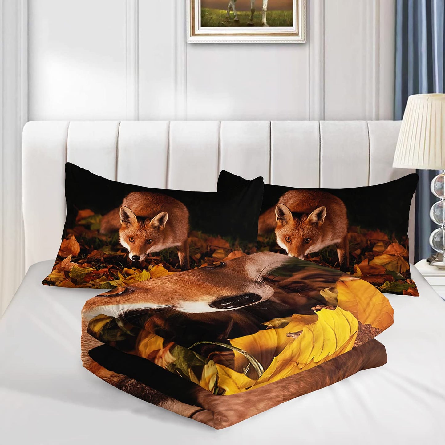 AILONEN Fox Comforter Set - Twin Size, Cartoon Printed Bedding with 1 Comforter and 2 Pillowcases, Perfect for Teens' Bedroom