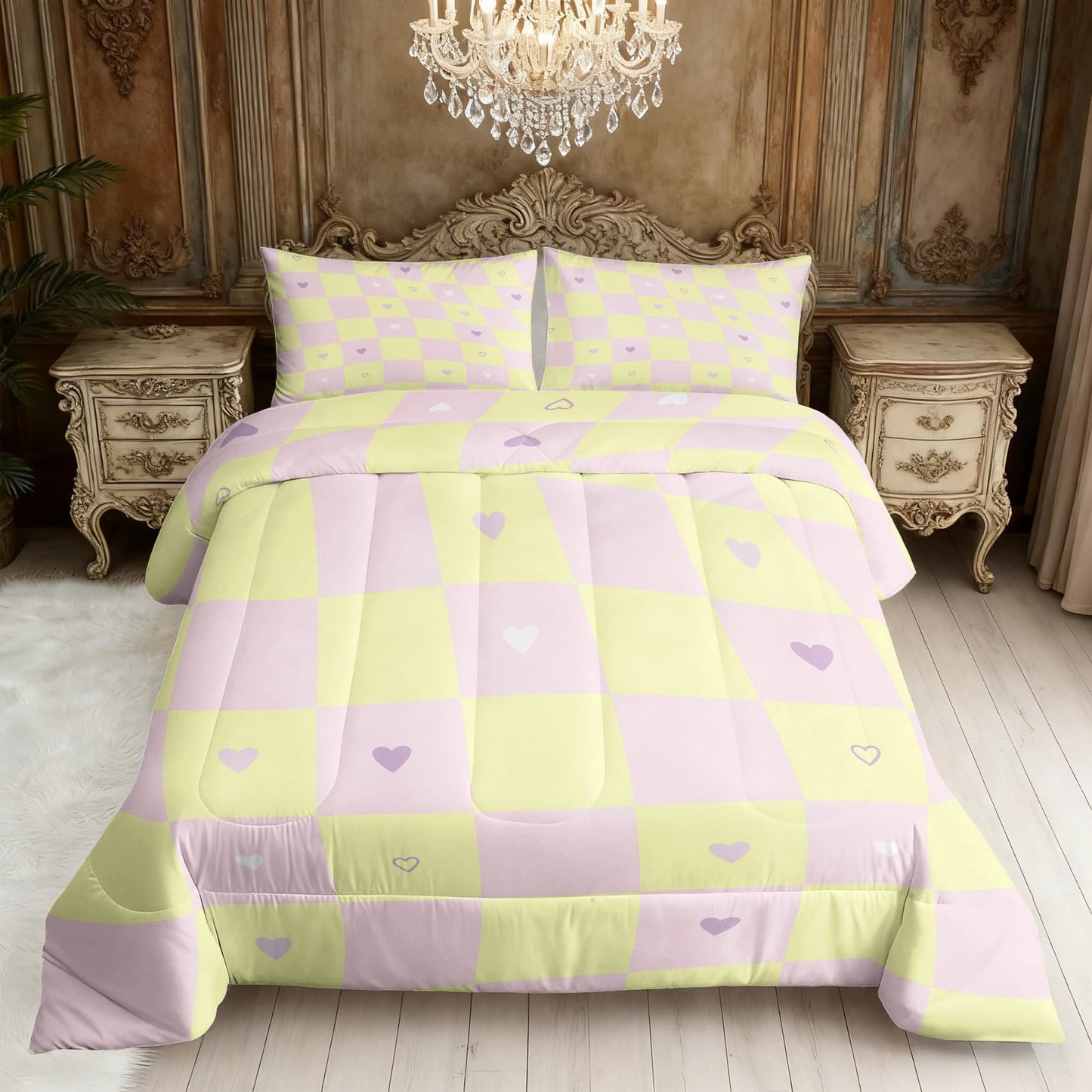 TANCAPRIUM Retro Geometric Comforter Set Twin - 70s Heart Bedding Set & 2 Pilow Cases for All Season - Soft Reversible Down Alternative 3 Piece. 70s Bedrom Decor