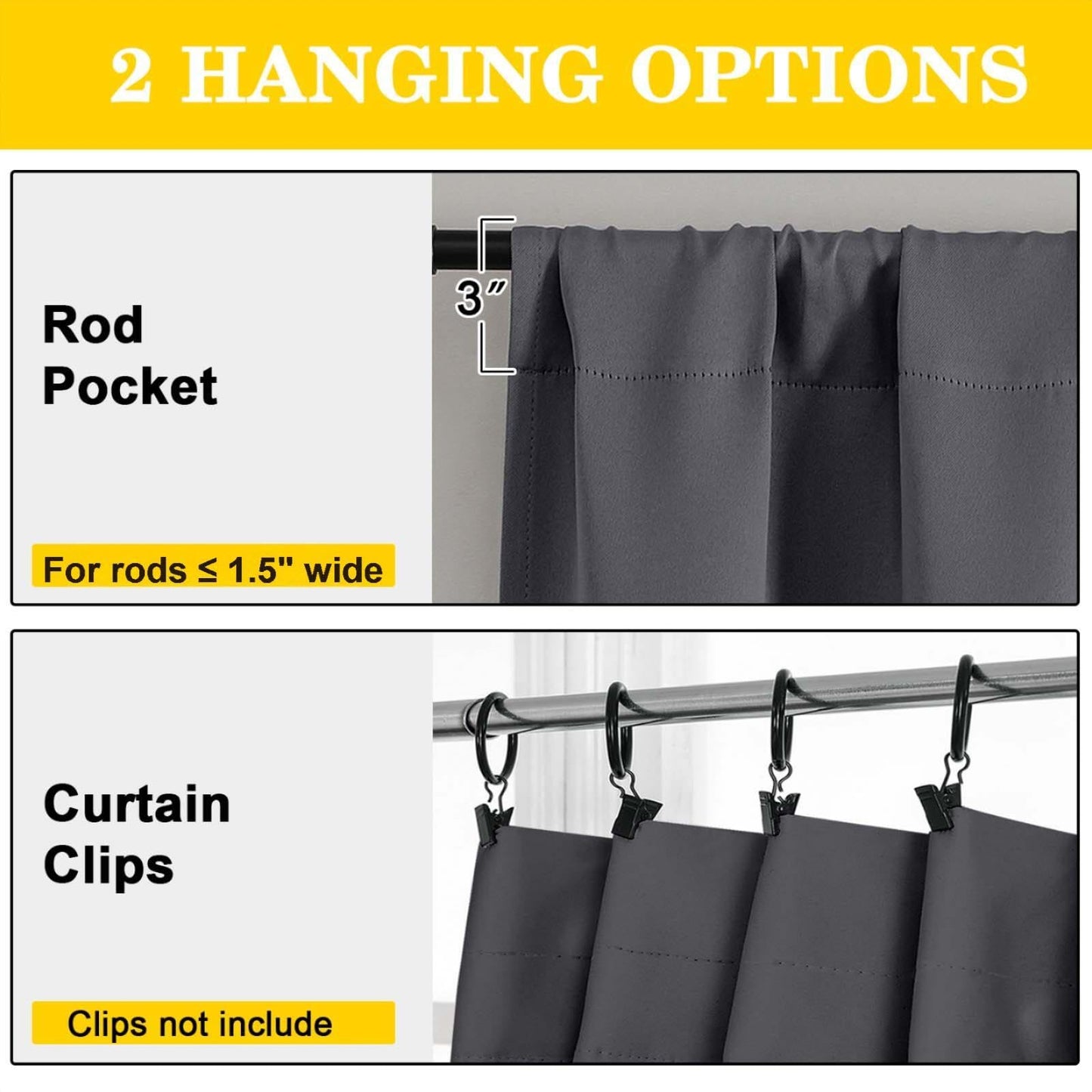 WelvetBLK Grey Blackout Curtains for Bedroom Living Room 63 Inch Length 2 Panels Set, Soft Solid Room Darkening Thermal Insulated Window Treatments, Rod Pocket Dining Room Curtains, Grey, 40" Wx63 L