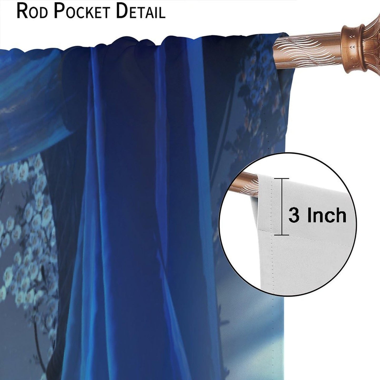 YCness Gothic Window Curtains, Retro Palace Architecture White Flowers Horror Atmosphere Calm Lake Scenery Window Treatments for Kitchen Bedroom Living Room 2 Panels Blue Drapes 42x45 Inch