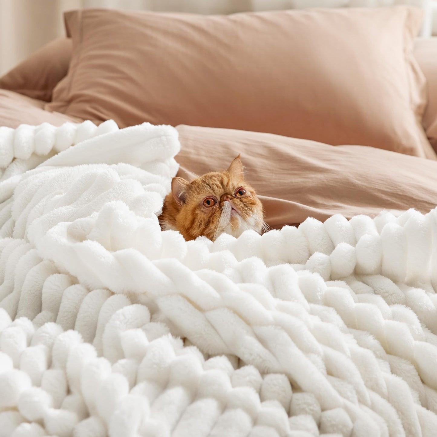 Bedsure Fleece Throw Blanket（White ＆ Green）