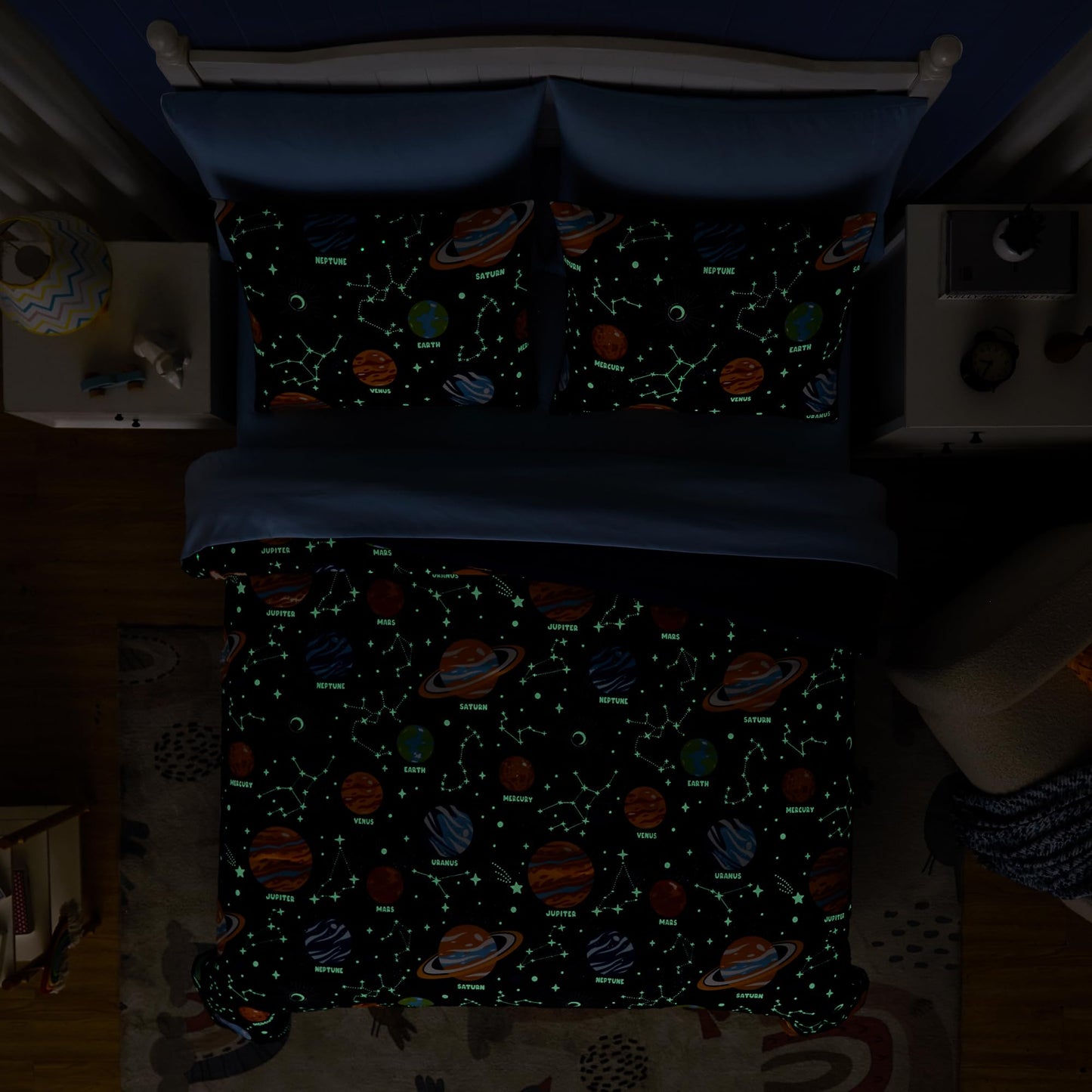 Twin Kids Comforter Set - 5 Pieces Twin Bedding Sets for Boys, Glow in The Dark Space Bed in A Bag with Sheets
