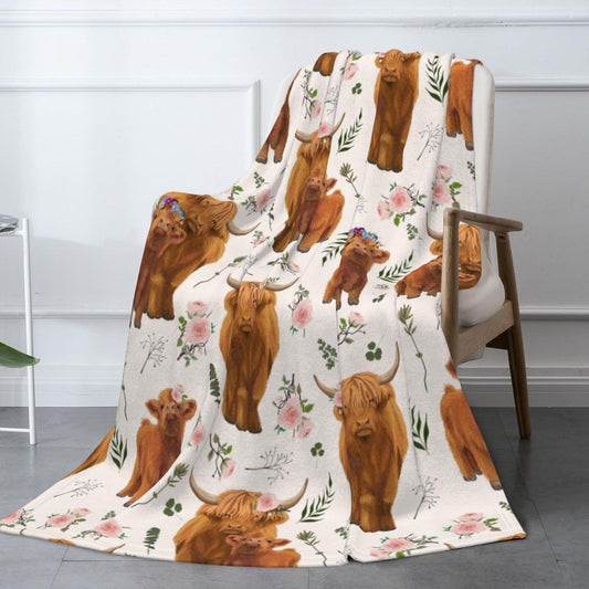 Highland Cow Throw Blanket 50"x40" Fuzzy Soft Cozy Highland Cows Blankets Soft Throws Warm Lightweight Plush Fleece Throw Blanket for Kids Men Women Gift Bed Couch Sofa
