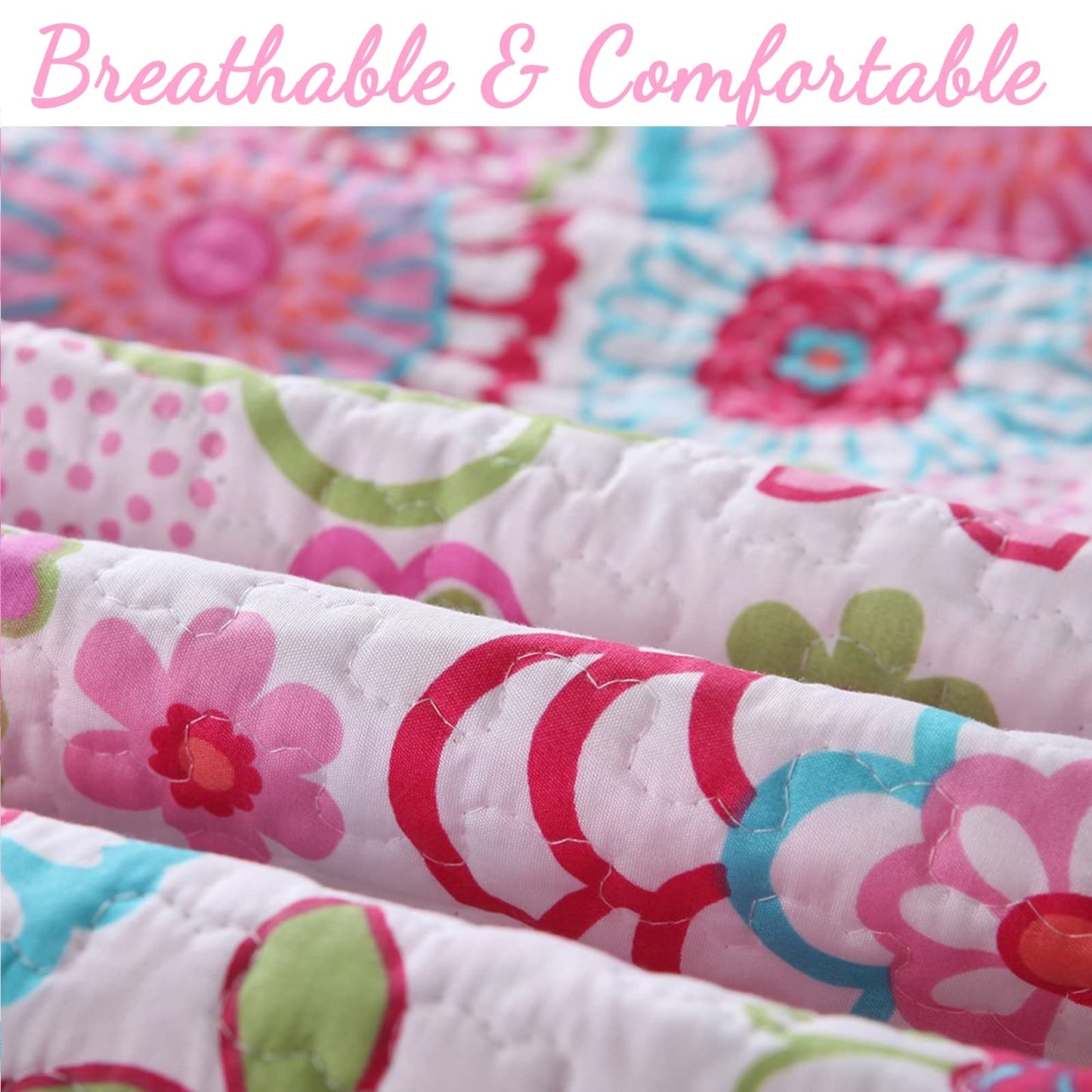 Cozy Line Home Fashions Pink Floral Polka Dot Colorful Reversible Quilt Bedding Set, Coverlet, Bedspreads for Girls (Mariah, Twin - 2 Piece)