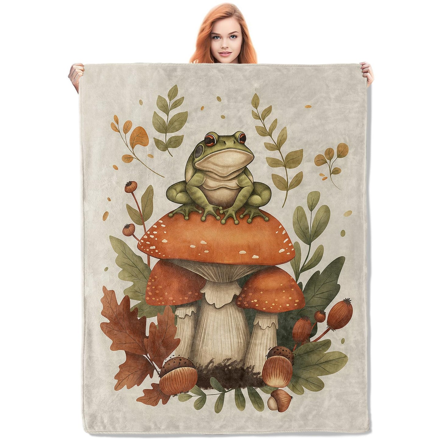 VANZEV Frog Blanket,Frog Mushroom Flannel Throw Blankets,Soft Warm Lightweight Cozy Plush Forest Throws for Bedroom Sofa Home Travel Decor Gifts for Women Girls 60"x50"