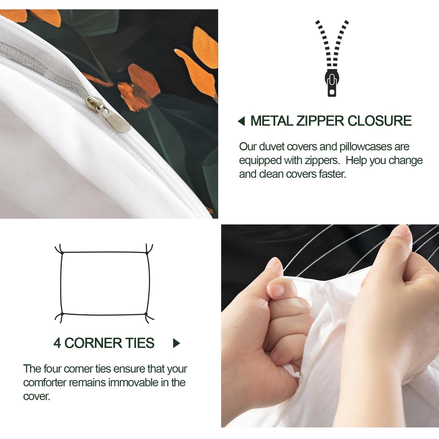 PAISUOQ Black Cat Print Duvet Cover Full, Green Leaves Bedding, Cartoon Kids Comforter Cover with 2 Pillow Cases, 3 Pieces with Zipper & Ties, Bedroom Decor & Gifts