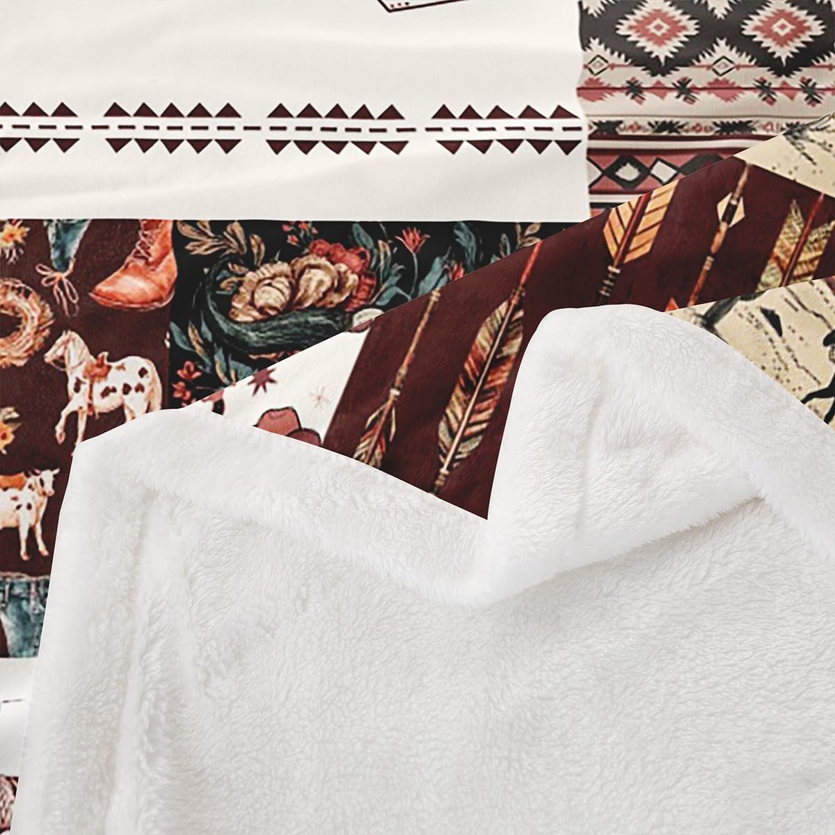 Erosebridal Western Cowboy Fleece Blanket Highland Cow Skull Sherpa Blanket 90"x90", Southwestern Decor Cowgirl Longhorn Bull Farm Animals Fuzzy Plush Throw