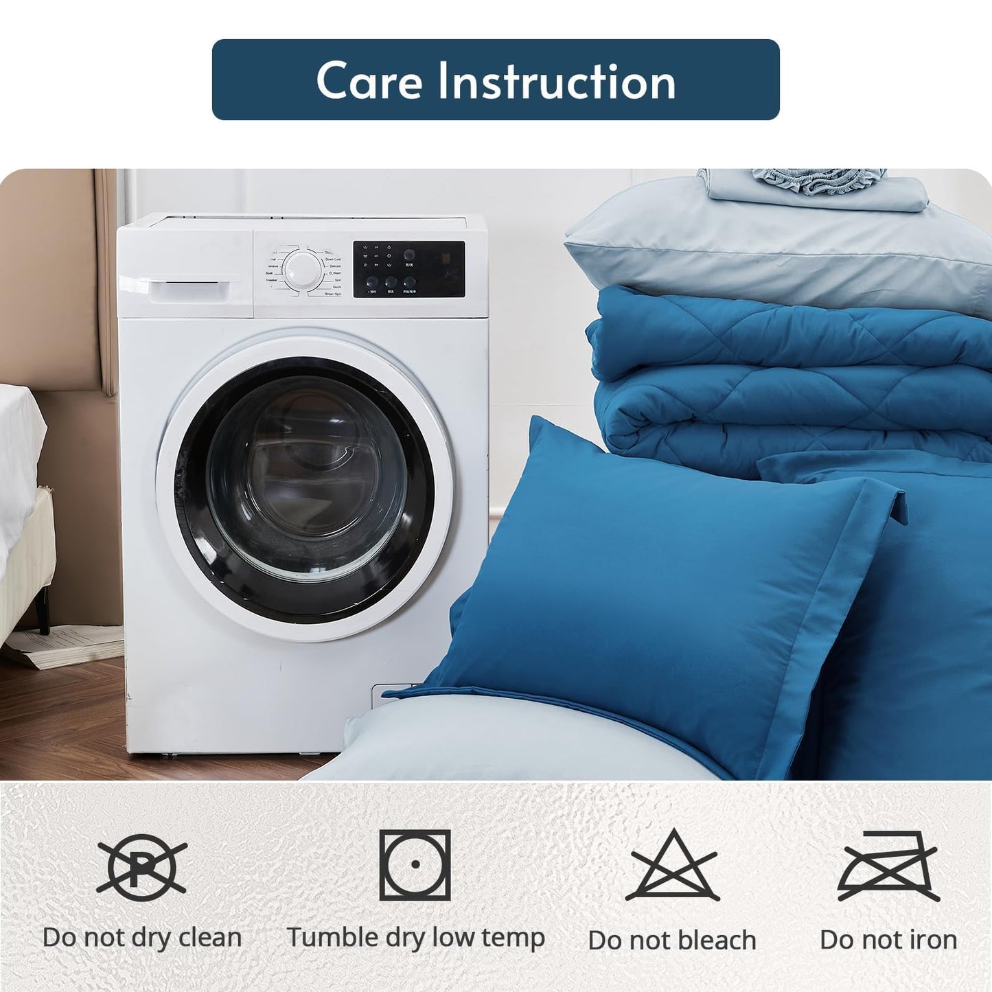 MUXHOMO 7 Pieces King Comforter Set, Reversible Bed in a Bag King Size, All Season Bedding Set with Comforter, Flat Sheet, Fitted Sheet, Pillowcases & Shams, Teal & Lake Blue