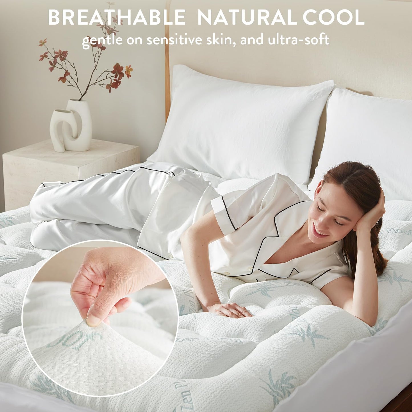 Surefit Ultra Soft Waterproof Mattress Topper, Pillow Top Mattress Pad, Back Pressure Relief, Viscose Derived from Bamboo, Naturally Cooling for Hot Sleepers, Queen 60x80