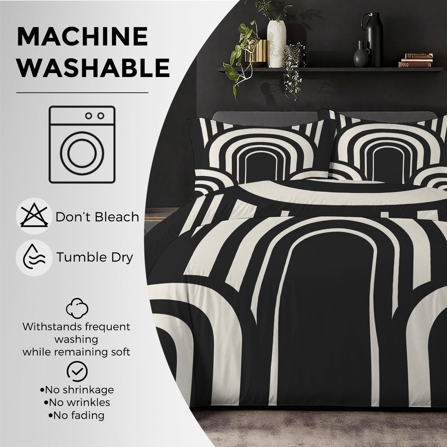 Mid Century Modern Duvet Cover Twin Size, Boho MCM Bedding Set 2 pcs with 1 Pillow Cover, Black and White Geoemtric Bedroom Decor, Soft Microfiber Reversible, Zipper & Ties KJJT 106