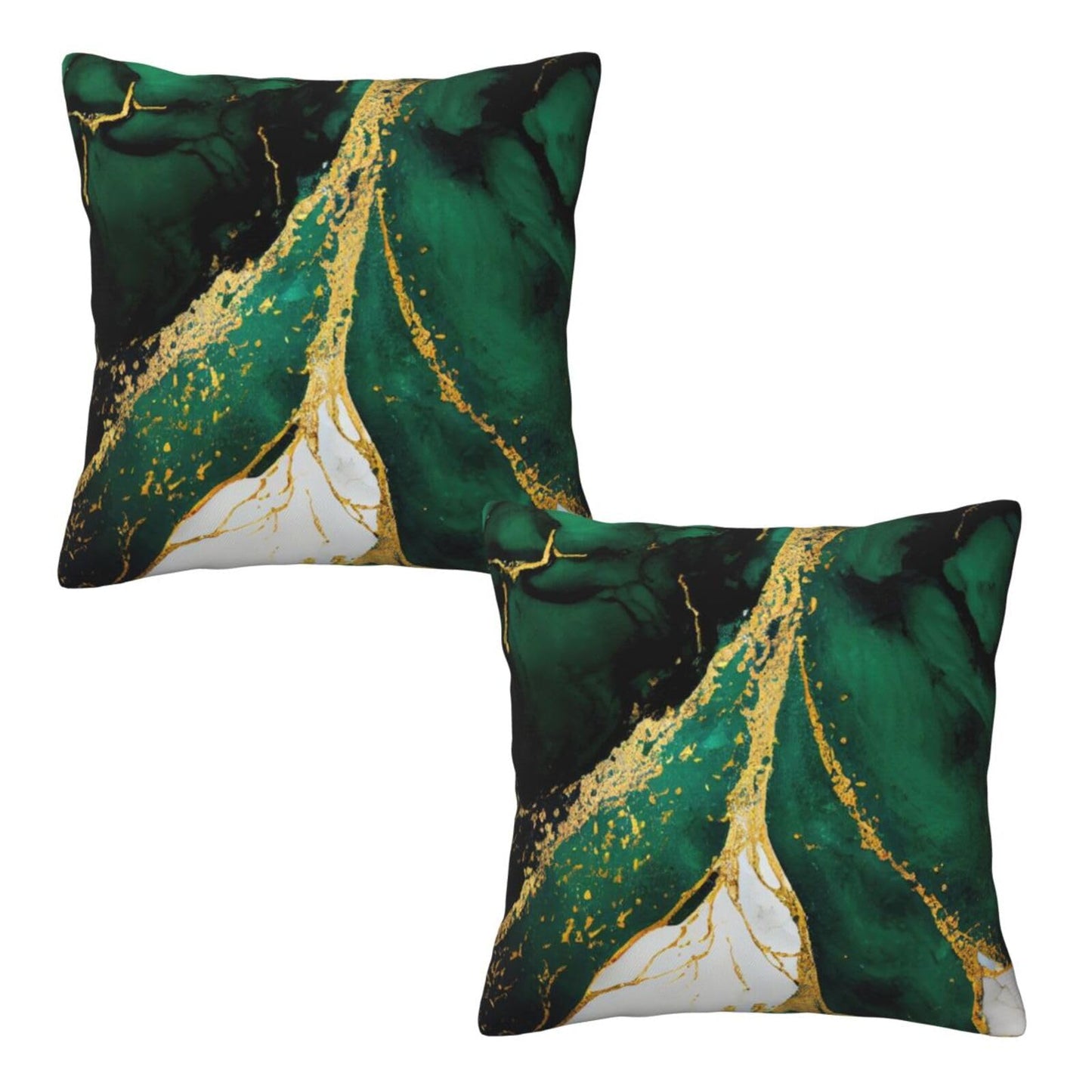 Lcokin Emerald Green and Gold Throw Pillow Cover 18x18 in Set of 2 Marble Cushion Modern Farmhouse Pillow Covers Soft Pillow Cases for Couch Sofa Bedroom Home Decor