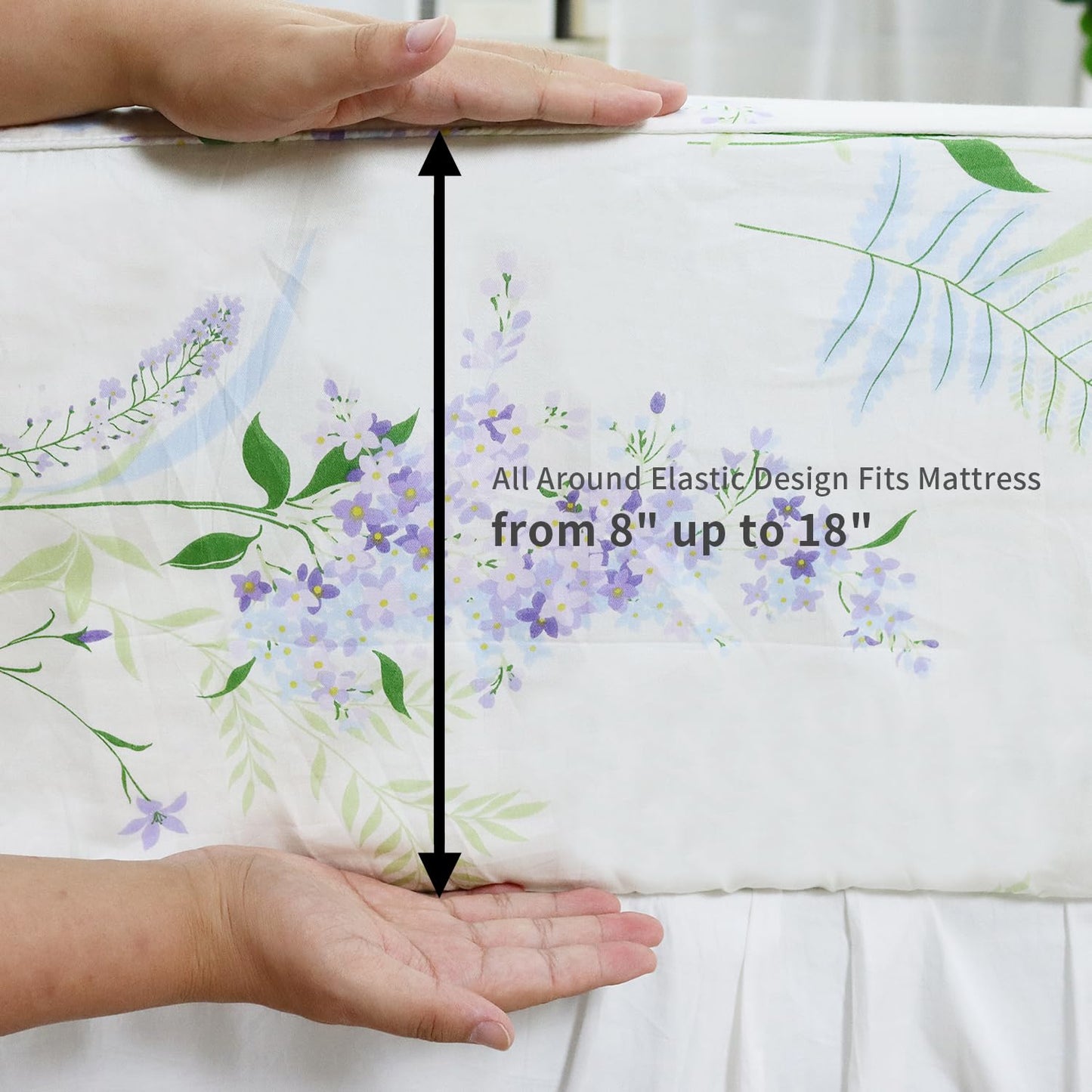 Helthep Floral Queen Sheet Set, Ultra-Soft and Breathable Cotton Sheet Set with Deep Pocket Fitted Sheet, Flat Sheet and Pillowcases, 4-Piece Queen Size
