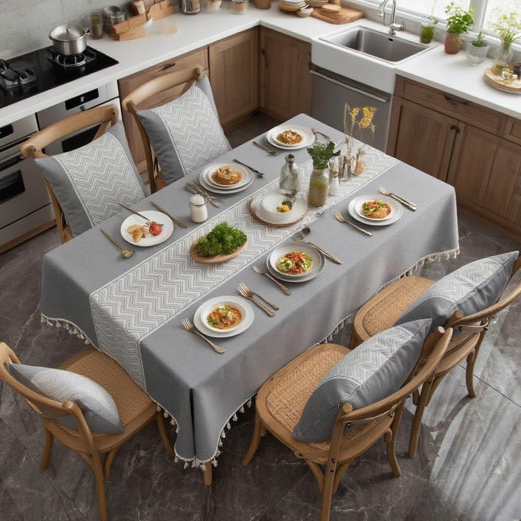 LOLPI Elegant Diamond Pattern Tassels Tablecloth - Stylish Table Cover (Gray, 140 x180cm/55inch x71inch)