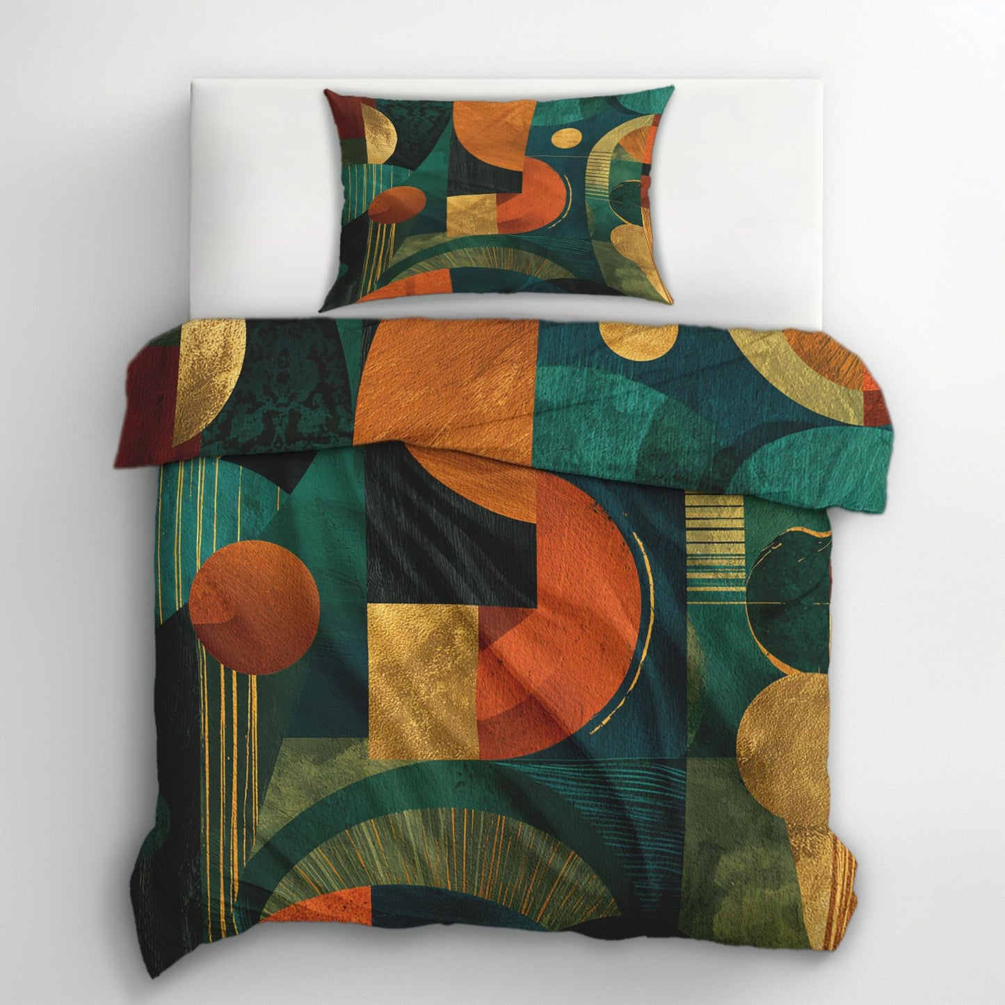 Abstract Geometric Queen Duvet Cover Set 3 Piece, Retro Modern Art Reversible Bedding with 2 Pillow Shams, Zipper & Ties, Ultra Soft Microfiber, Geometric Bedroom Decorations 50A-T