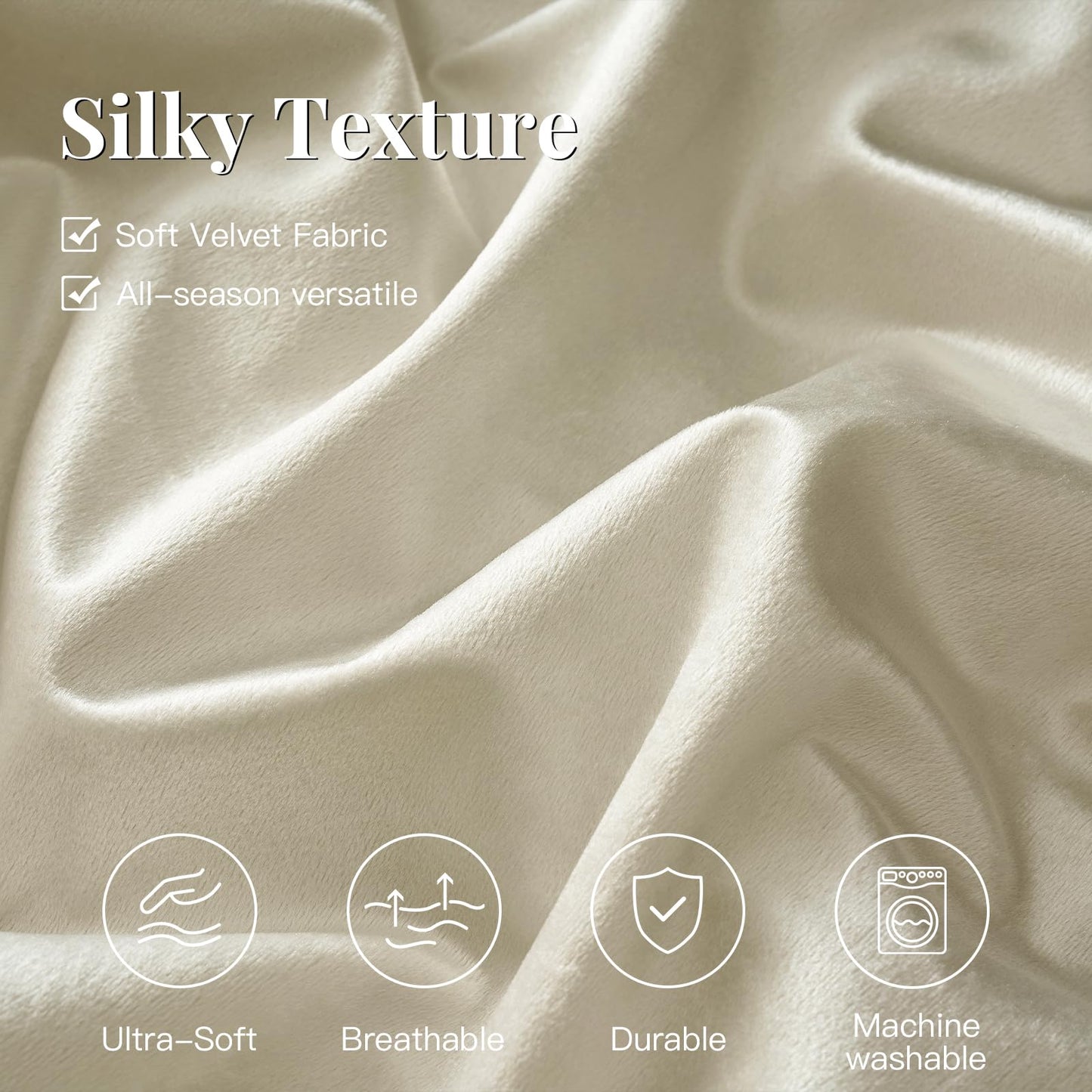 Bedding Velvet King Comforter Sets: Ivory 3 Pieces Luxurious Ultra Soft Bed Set Suitable for All Seasons - Cream White Cozy Striped Modern Rustic Lightweight Men Women Bedroom Comforters with 2 Shams