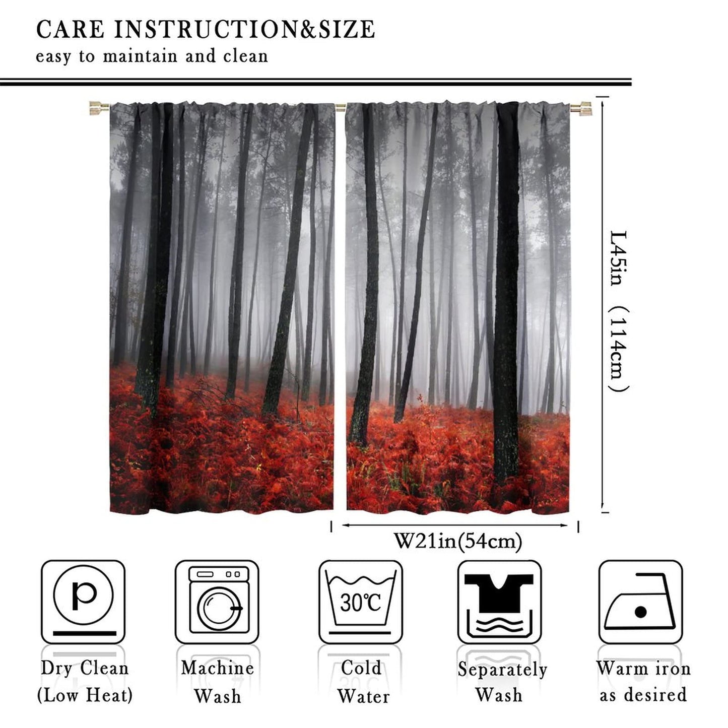 JESTRONRY Forest Window Curtain,Red Fantasy Misty Forest Trees Jungle Bushes Blackout Rod Pocket Window Drapes 2 Panel Set for Living Room Bedroom Kitchen Bathroom Decor W42xL45in