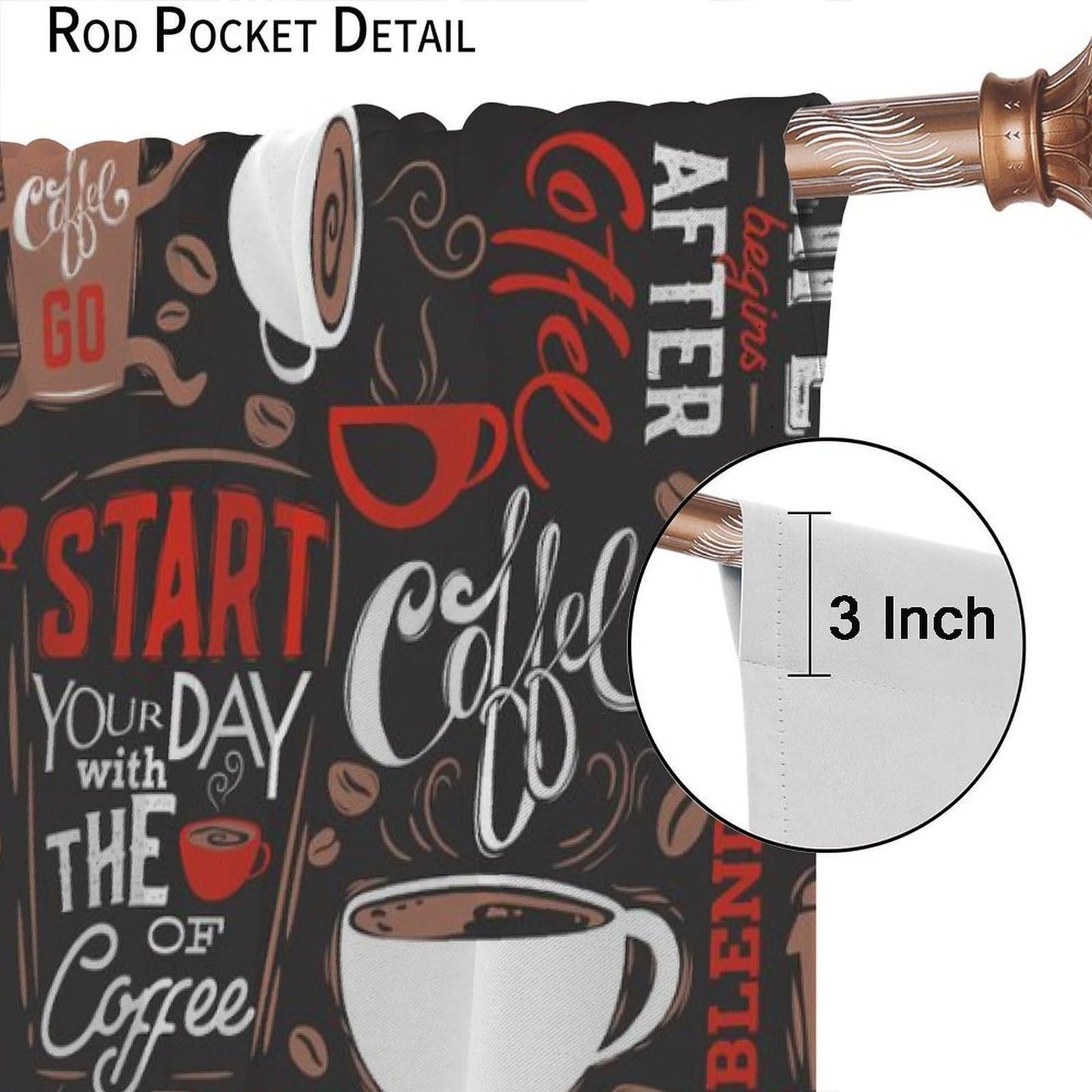 HZOHNAGO Coffee Kitchen Curtains Coffee Red Hot Mocha Latte Milk Pattern Blackout Print Rod Pocket Window Drapes for Bedroom Living Room Kitchen 42x45in