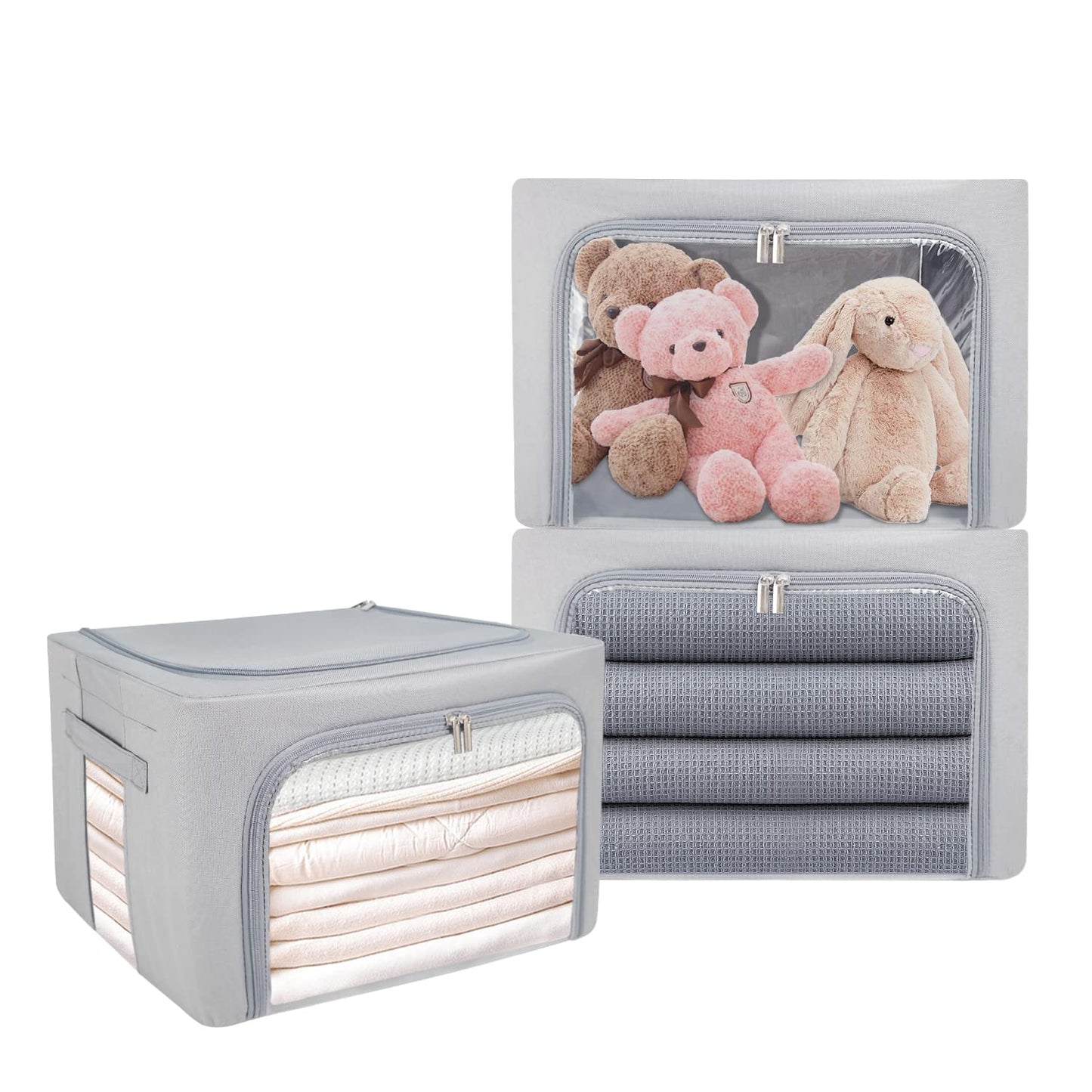 UUBEMM Clothes Storage Bins with Foldable Sturdy Frame,Stackable Storage Box for Closet Shelf Organizers for Seasonal Clothing,Blankets,Towel Bed Sheets,Toys Gift Others (Medium -40L x3PACK, Grey)