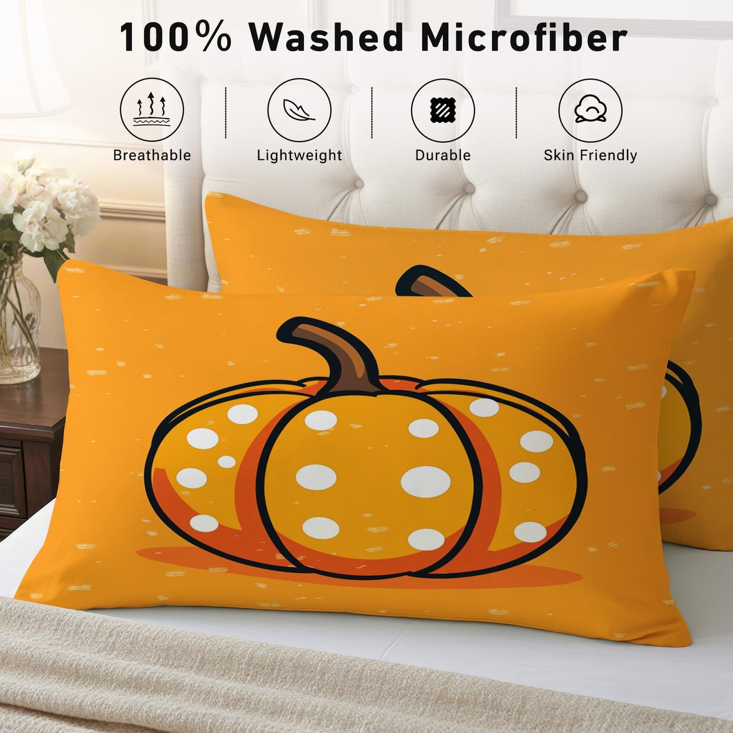 Zoainuos Pumpkin Sheets Full Size Bed, Halloween Thanksgiving Sheet Sets, Soft Microfiber Deep Pocket Wrinkle Free Bedding Sheets & Pillowcases, Fall Pumpkin Bedroom Decor & Gifts