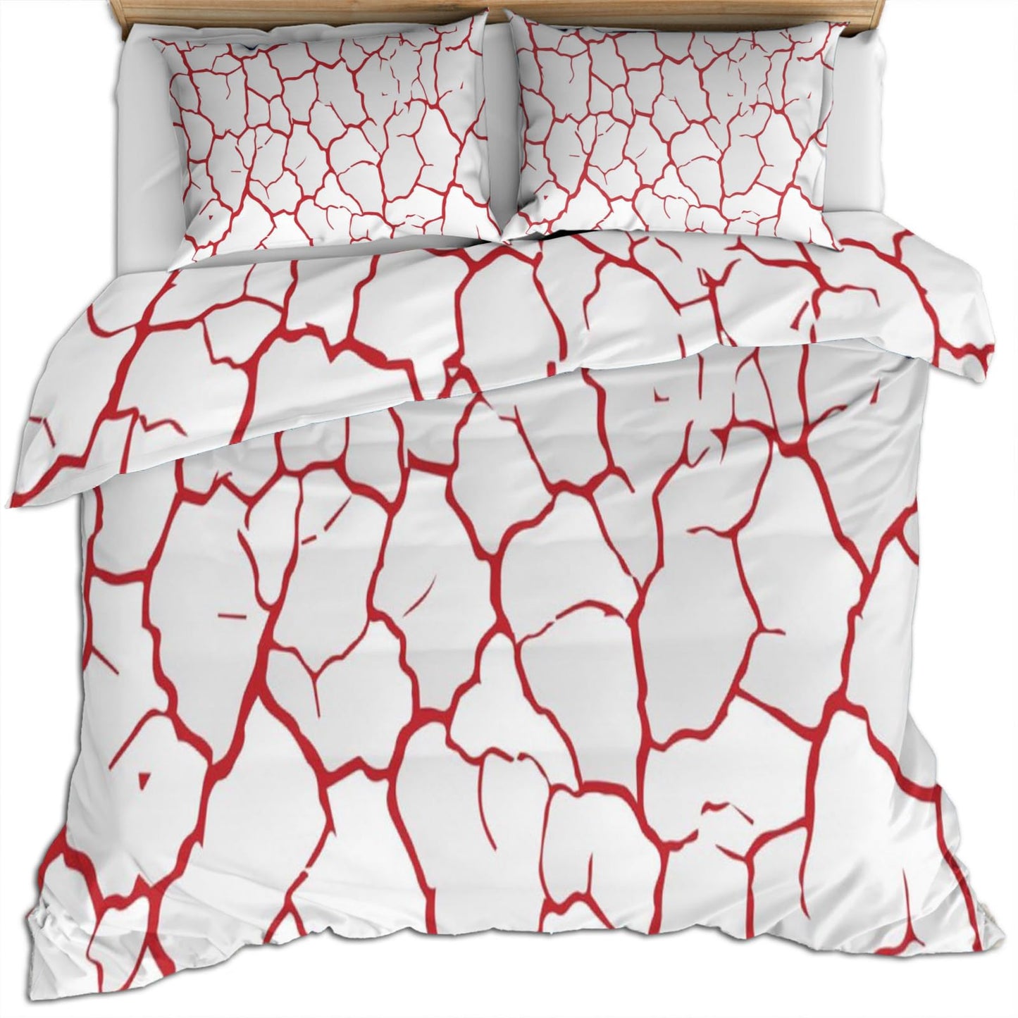 PAISUOQ Red Duvet Cover Queen Size - Cracked Texture Home Decor & Gifts, 3 Piece Back to School Dorm Bedding, Easy Care Microfiber Comforter Cover & Pillowcases, Simple White