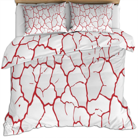PAISUOQ Red Duvet Cover Queen Size - Cracked Texture Home Decor & Gifts, 3 Piece Back to School Dorm Bedding, Easy Care Microfiber Comforter Cover & Pillowcases, Simple White