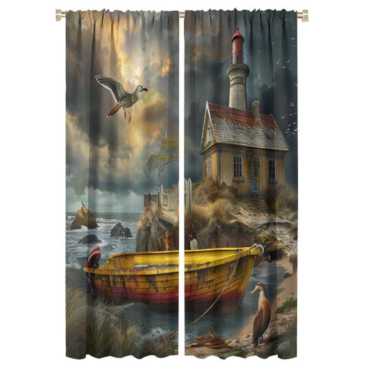 TOWINSFB Coastal Cabin Ship Blackout Curtains, Vintage Lighthouse Seagull Ocean Rock Home Decor Rod Pocket Window Drapes for Living Room Bedroom - 42" W x 63" L
