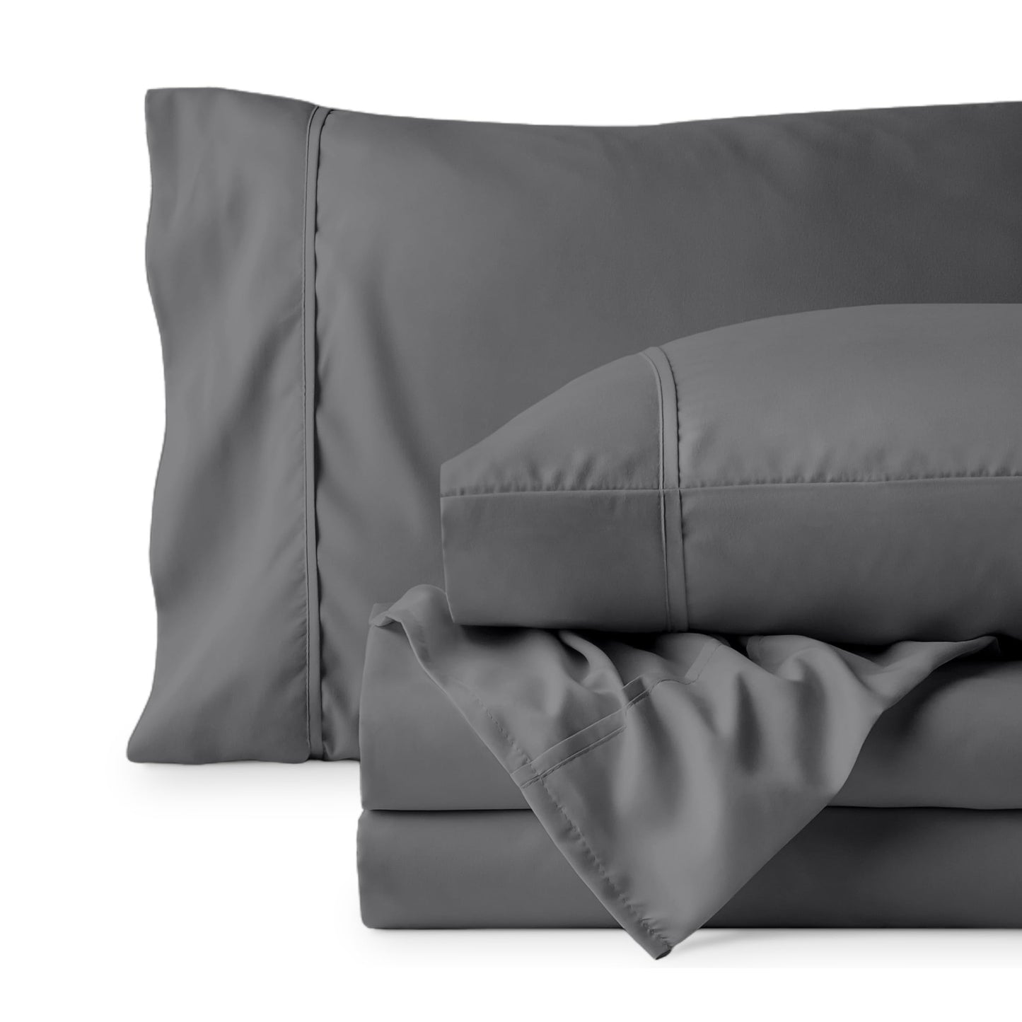 Bare Home Queen Sheet Set - 1800 Ultra-Soft Microfiber Queen Bed Sheets - Double Brushed - Deep Pockets - Easy Fit - 4 Piece Set - Bedding Sheets & Pillowcases (Queen, Grey)