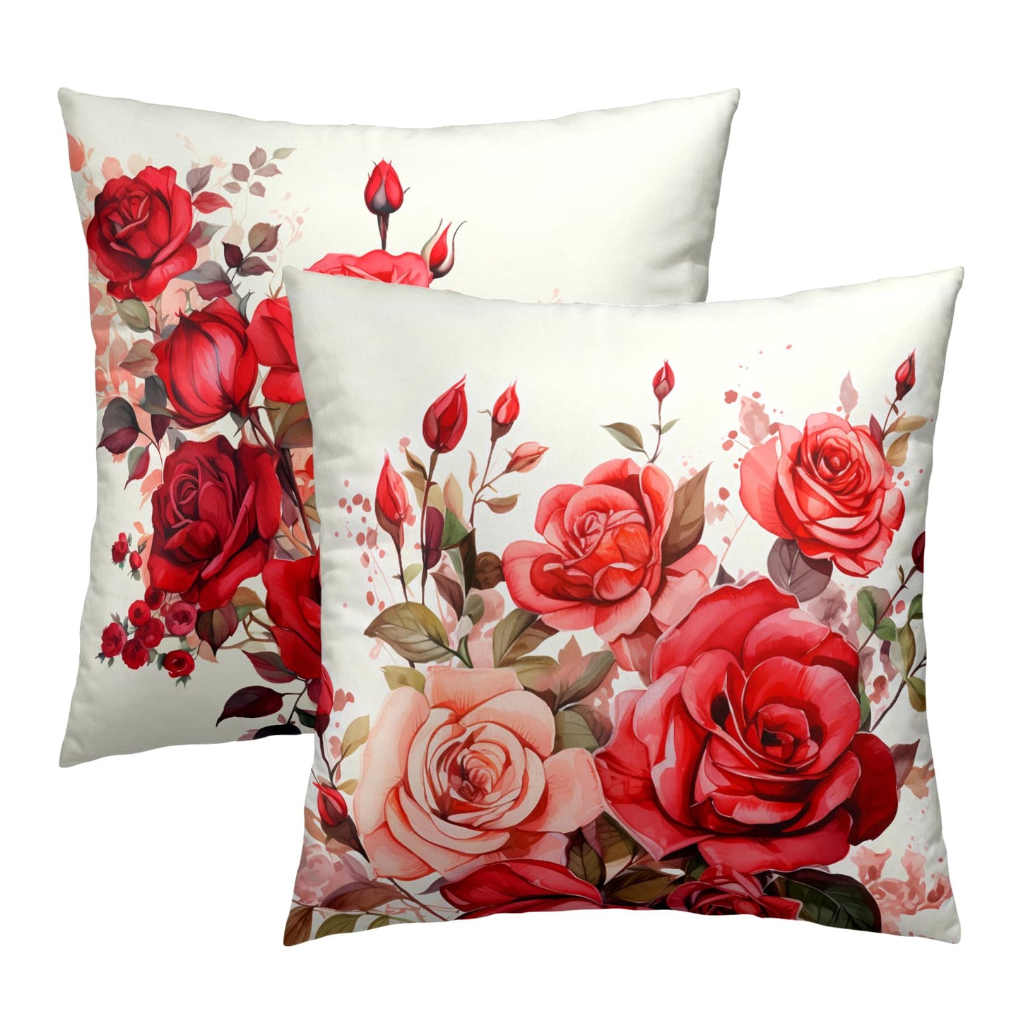 Mweet Red Roses Throw Pillow Covers 18x18 Inch Set of 2, Valentine's Day Decorative Pillow Case Beautiful Bouquet Flower Cushion Cover for Couch Sofa Wedding Anniversary Decor Gift
