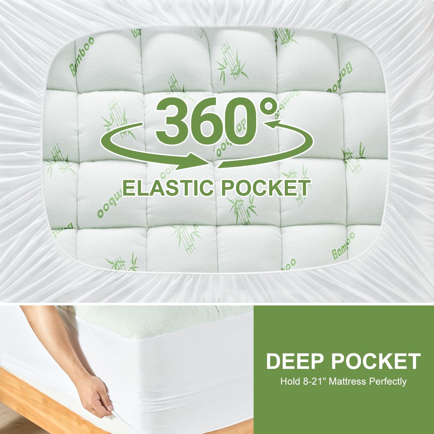 SurChic King Size Mattress Topper Viscose Derived from Bamboo, Soft Thick Pillow Top Mattress Pad Cover for Back Pain, Cooling Mattress Protector with 8-21 Inch Deep Pocket, White