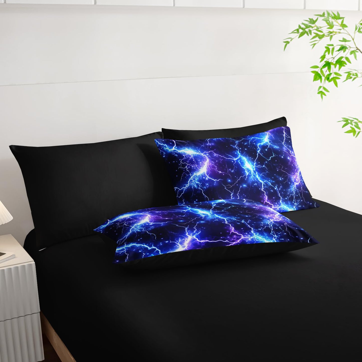 Nttopship Blue Lightning Comforter Set Full Size Bed in A Bag 7PCS,Lightning Bedding Set for Teen Adult Blue Room Decor Ultra-Soft Lightweight All Seasons with Pillowcases,Flat, Fitted Sheet