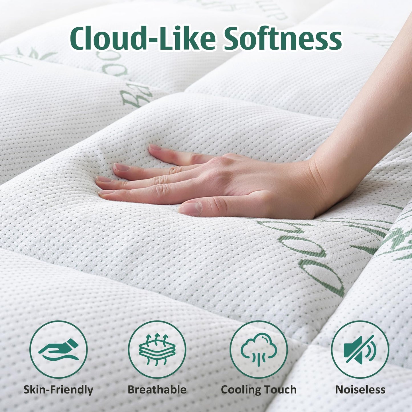DOWNCOOL Memory Foam Mattress Topper King, Pillow Top Mattress Pad for Back Pain Relief, Viscose Derived from Bamboo, Deep Pocket Fits 8–21 Inch