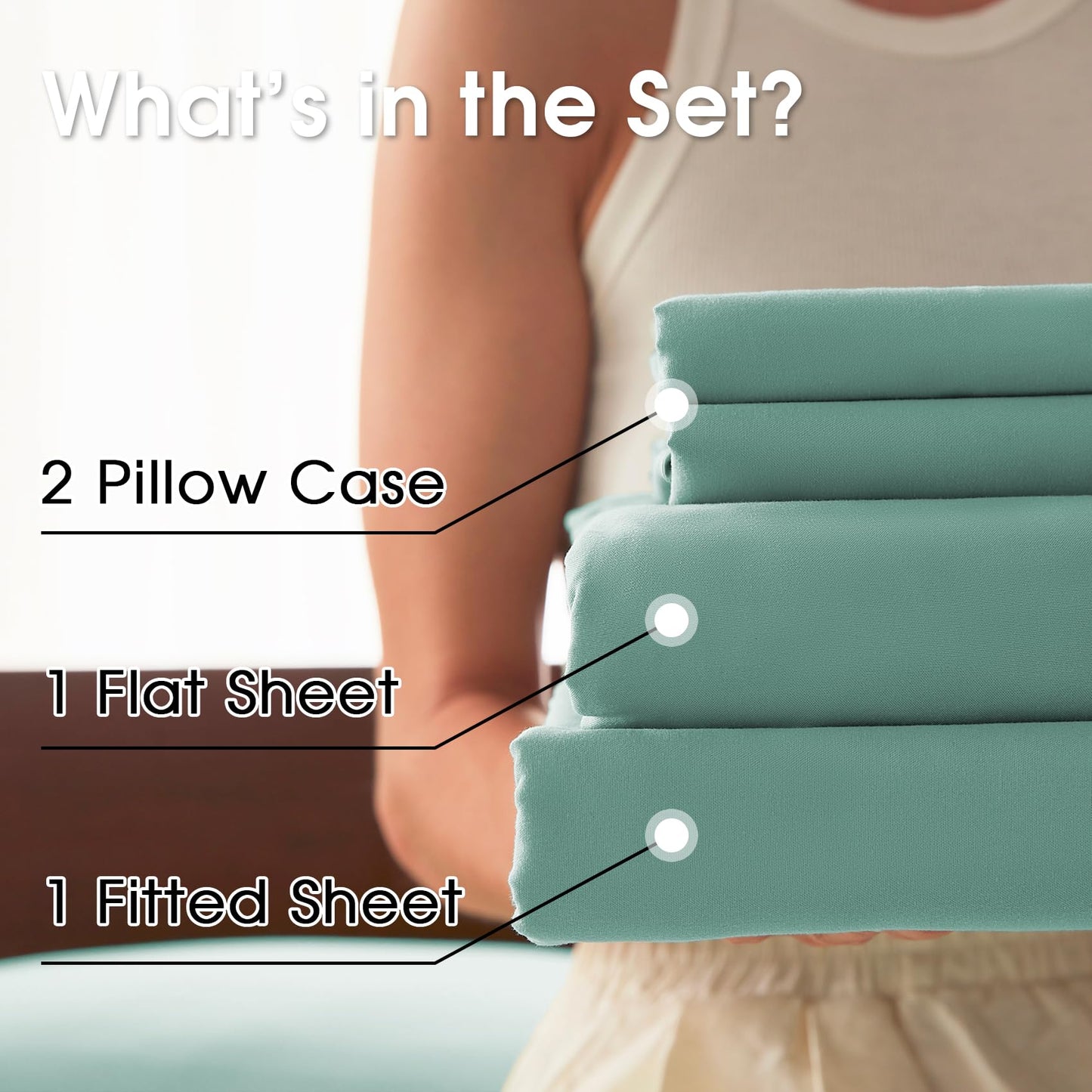 USXIBEI Queen Size 4 Piece Sheet Set - Comfy Breathable & Cooling Bed Sheets Set, Soft and Wrinkle Free, Deep Pockets, Easy & Secure Fit, Hotel Luxury Bedding - Oeko-Tex - Spa Blue