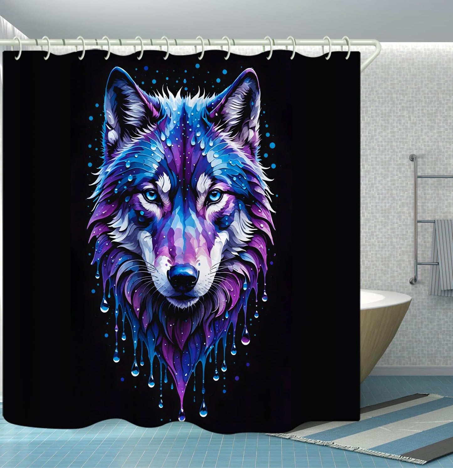 LYFANS Bathroom Using A Black Background Wolf Head 3D Shower Curtain, Luxury Bathtub Standard Shower Curtains, Waterproof and Bright Fabric Shower Curtain, Size (72x72 Inches)