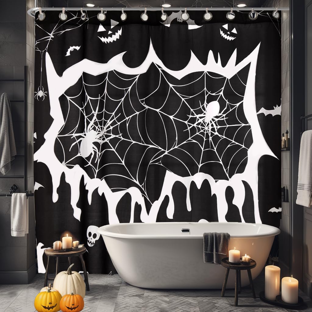 EVENHUG Halloween Shower Curtain with Hooks Waterproof Shower Curtain Set for Bathroom Halloween Theme Decorations 72x72 inch