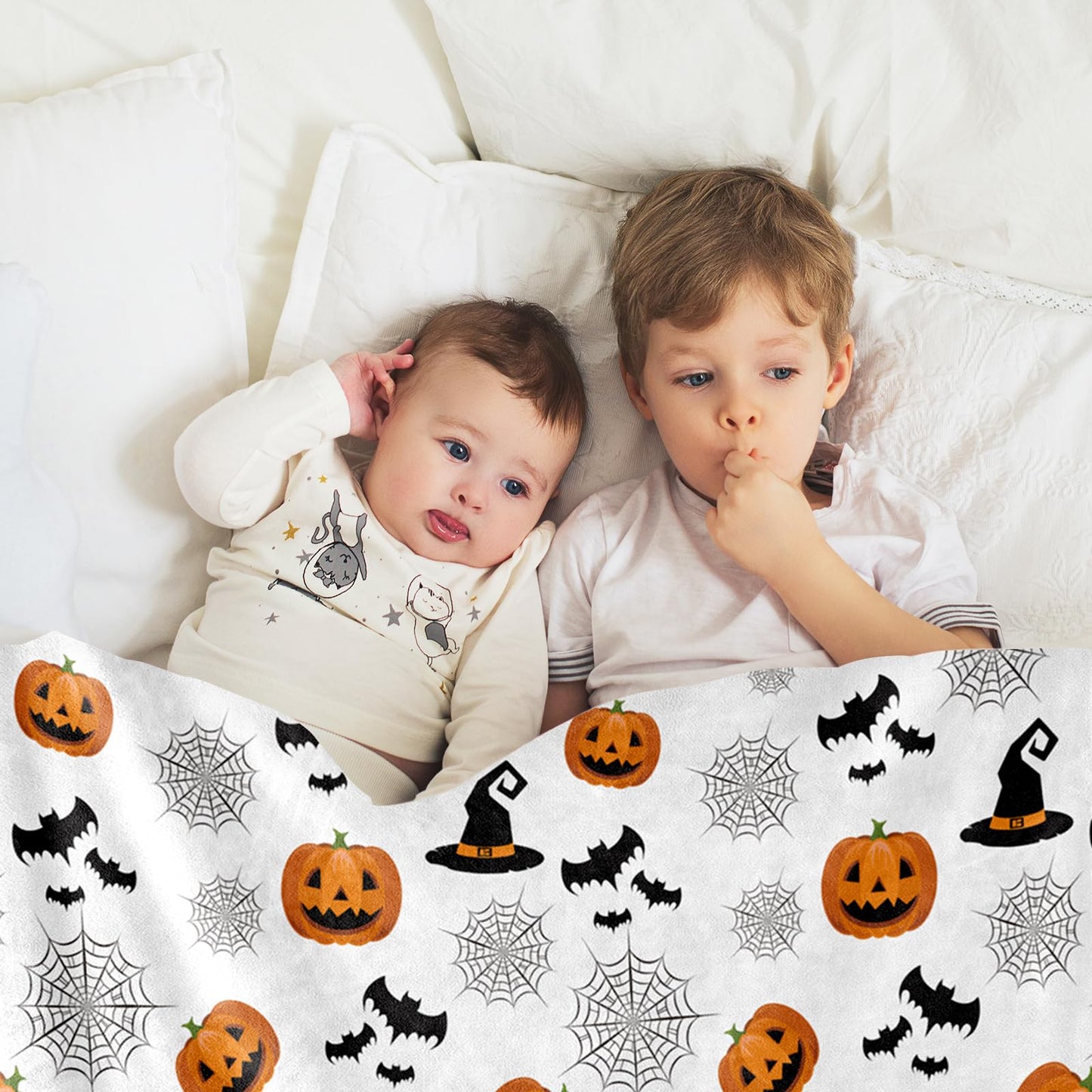 JarThenaAMCS Halloween Fuzzy Blanket Pumpkin Bat Spiderweb Witch Hat Cute Throw Blanket Halloween Soft Cozy Flannel Blankets for Home Party Bed Sofa Couch, 50 x 60 Inch