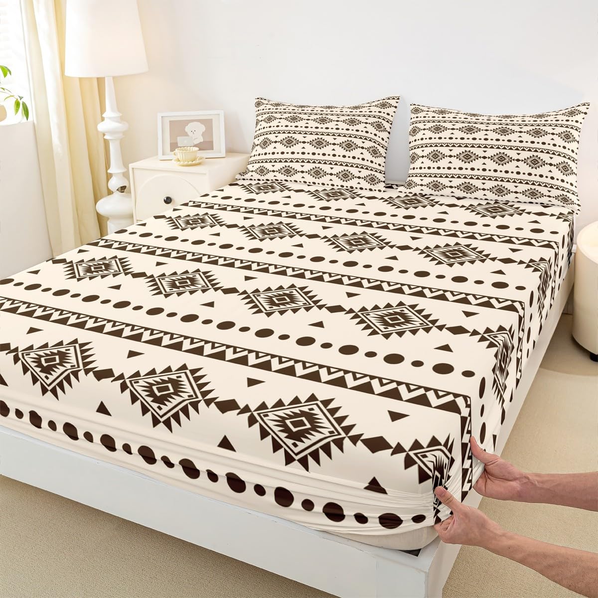 Erosebridal Western Aztec Bed Sheets Set Full Size, Bohemian Decor Flat Fitted Sheet for Boys Girls Women Men Bedroom, Exotic Tribal Bedding Set, Geometric Southwestern Farmhouse Bed Sets