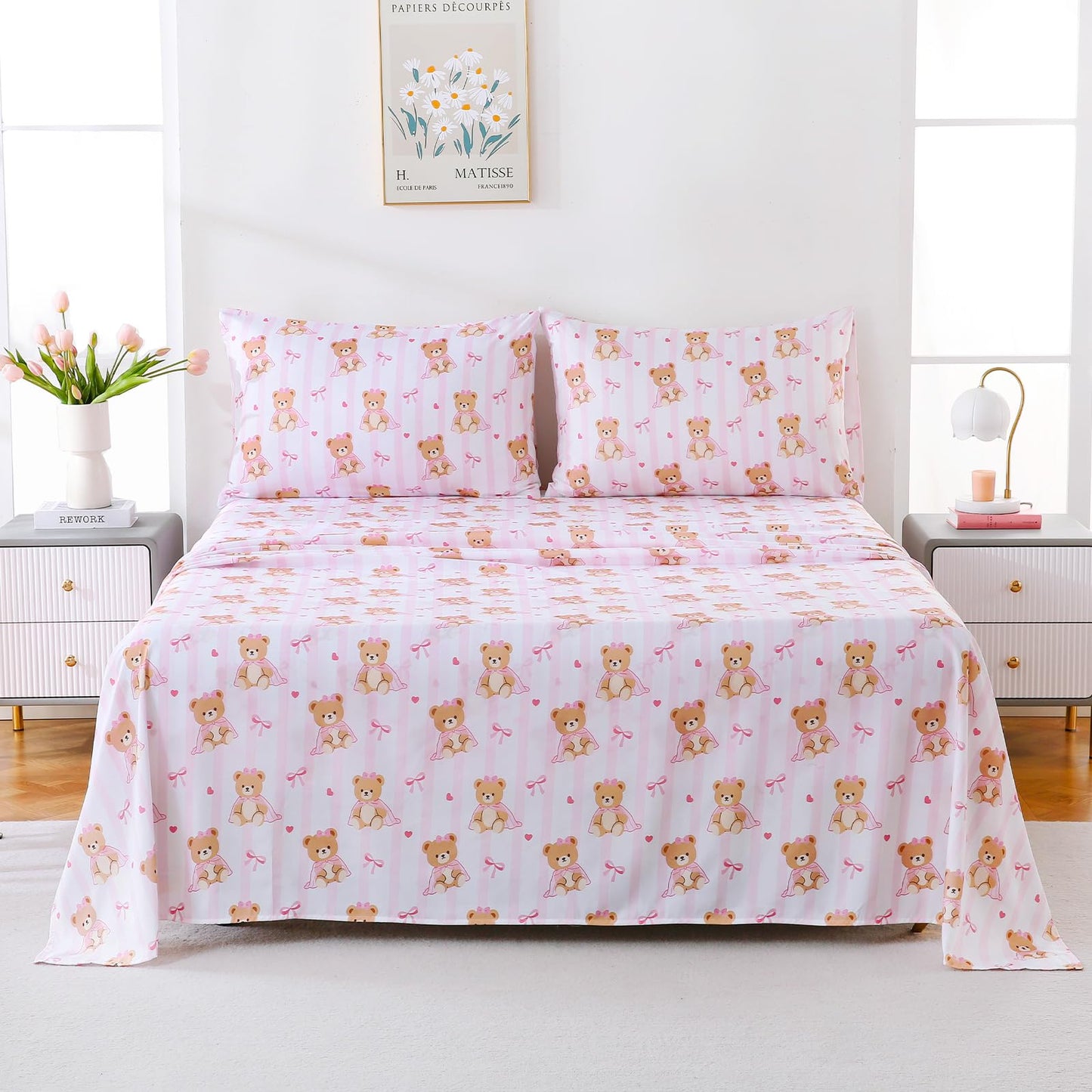 ChicView Queen Sheet Set Kids,4 Pieces Breathable Soft Microfiber Bedsheets for Child Boys Girls, Anti Pilling Deep Pockets Easy Care Bed Sheets, Teddy