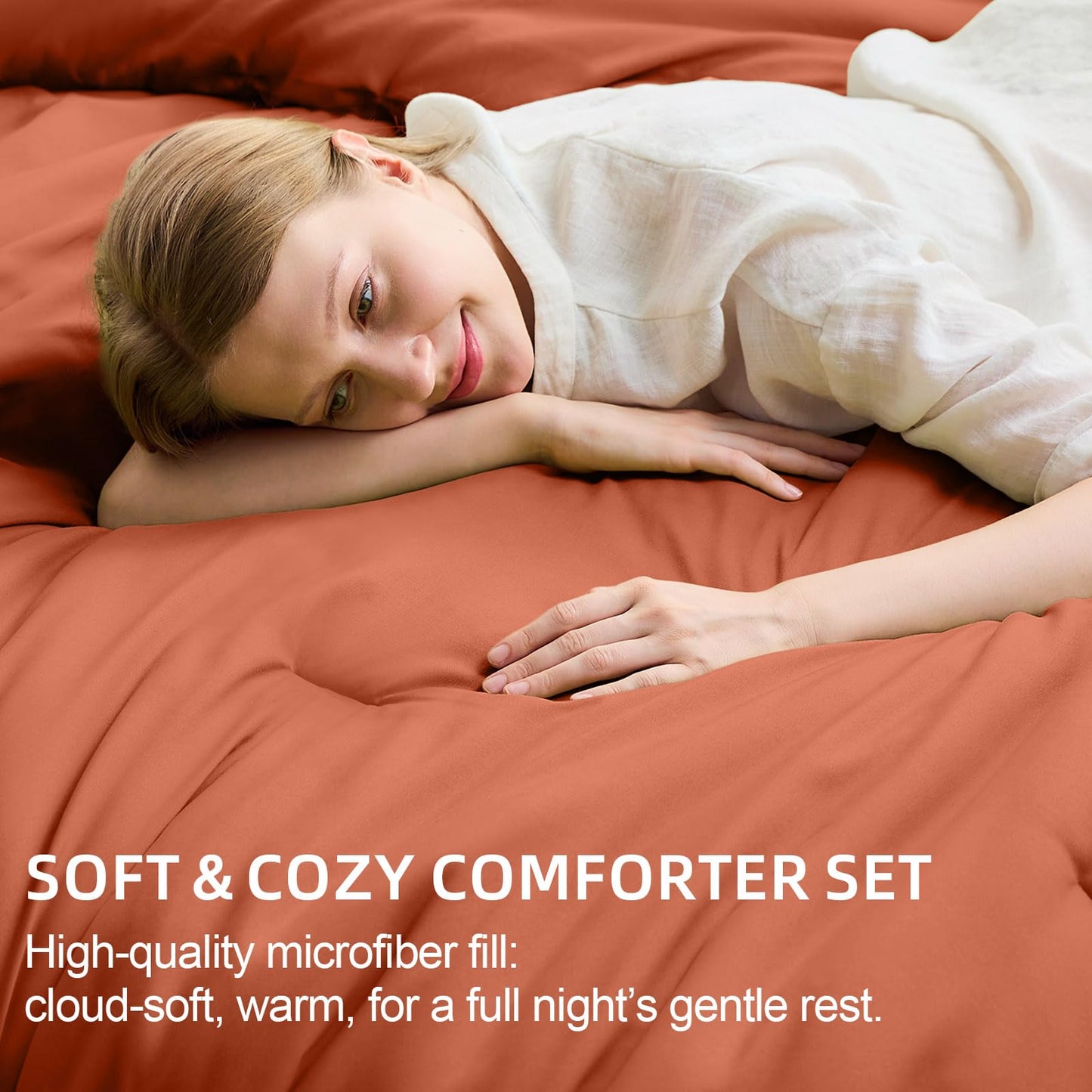 FUANNA King Size Comforter Sets Burnt Orange, 7 Pieces Soft Bedding Set, All Season Lightweight Bed in a Bag with Comforter, Flat Sheet, Fitted Sheet, Pillowcases & Shams