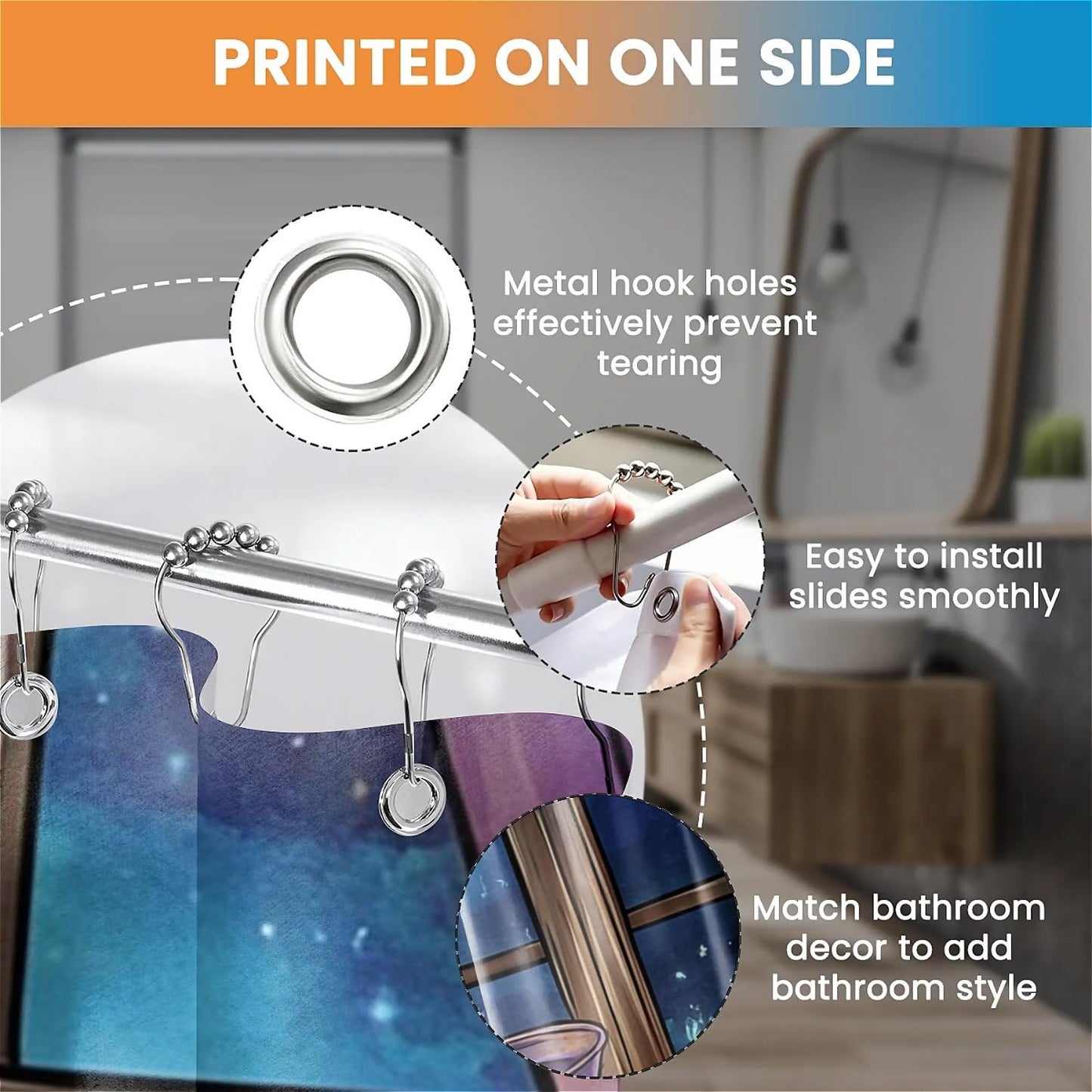 TANGXUNFA witchy's-Room Shower Curtain for Bathroom, Water-Resistant Long Shower Curtain Set 72x72 Inch with Metal Grommets and 12 Metal Hooks
