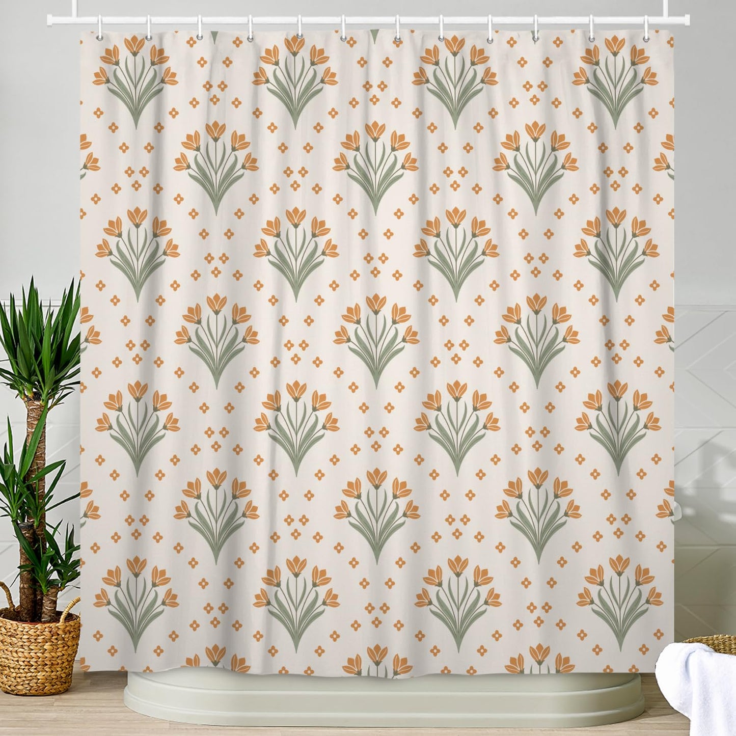 Xiazhilaio Boho Floral Shower Curtain with Hooks 71x74 Inch