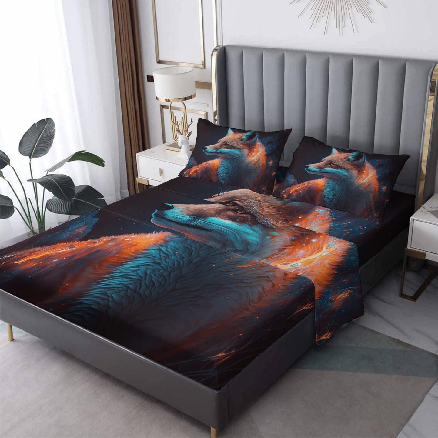 zcwl Queen Sheets Set, Fox Bed Sheets - Microfiber Bedding Sheets & Pillowcases 4 Piece, Animal Colorful Patterned Sheet Set, 16 Inch Deep Pocket Fitted Sheet, Silky Soft Wrinkle Free