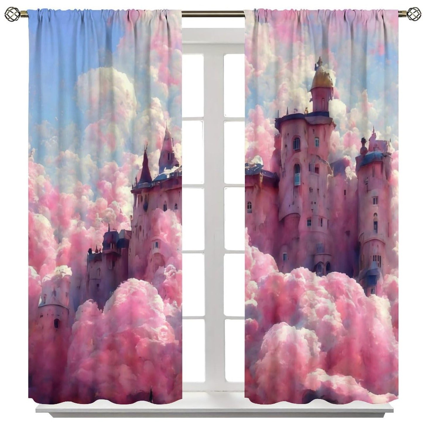 Pink Castle Curtains For Girls Colorful Cartoon Dream Magic Fairy Tale Word Castle Pattern Rod pocket Window Treatments for kids room Nursery Living Room 2 Panels Set 41x 45 in （No Blackout）