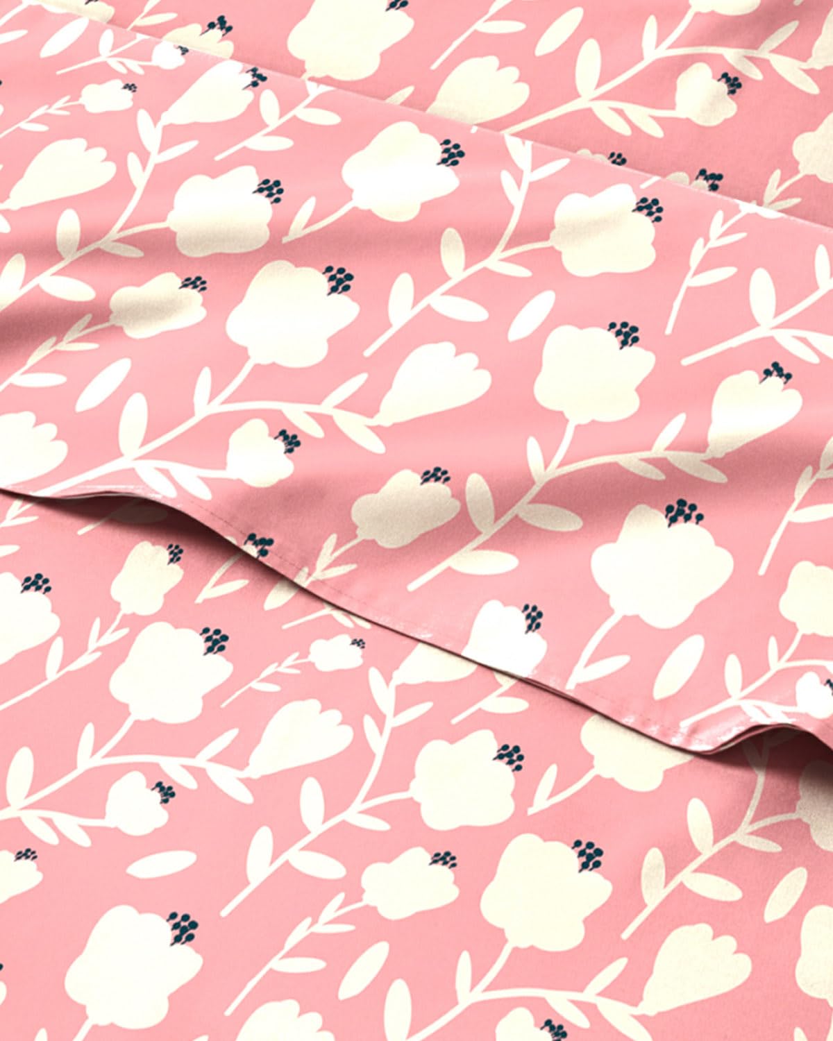 Floral Sheets - Pink & White Bed Sheet Set - 1 Flat, 1 Fitted & 2 Pillowcases w/ Deep Pockets - Comfy, Cozy, Wrinkle & Fade Free - Boho Botanical Bedding - Soft, Breathable & Cooling - Queen Size Set