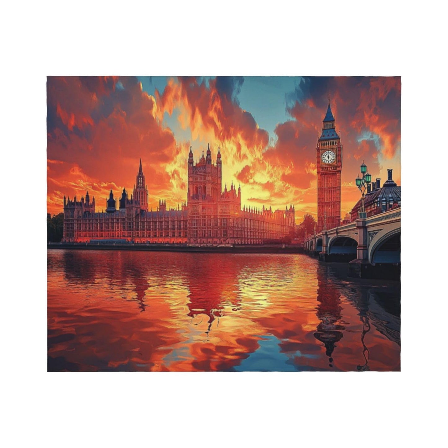 CDSASHCA Ultra-Soft Micro Fleece Blanket,London Skyline At Sunset With Big Ben,Thames Reflection Art,Lightweight Warm For Couch Bed,Hypoallergenic Anti-Pilling,Machine-Washable Travel Decor 50X60 Inch