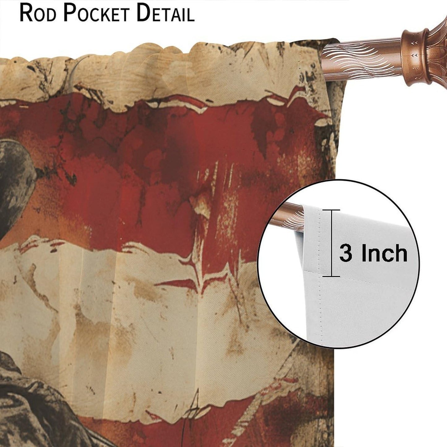 Nanacur American Flag Cowboy Curtains, Vintage Western Rod Pocket Window Treatment for Kitchen Boys Teens Adult Bedroom Living Cafe Drapes 41" W X 45" L (No Blackout)