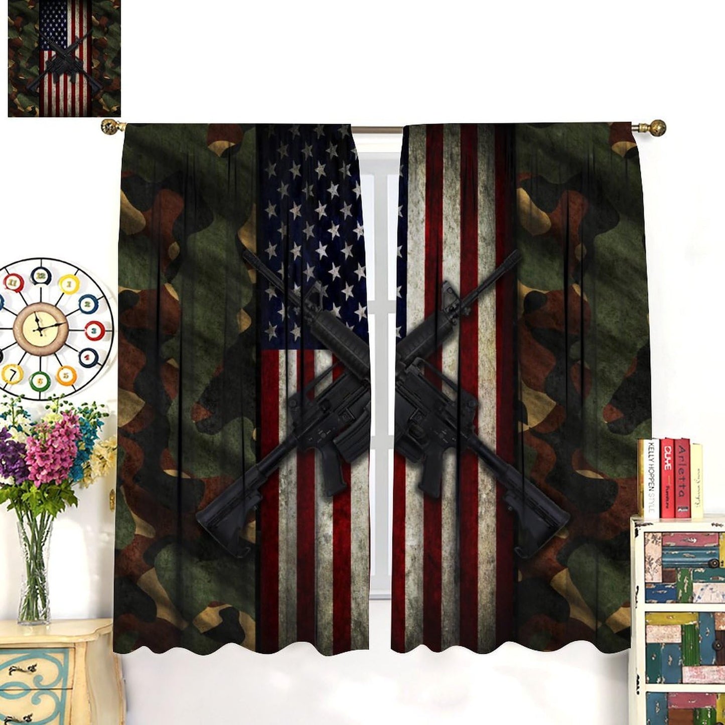 American Flag Blackout Curtains Retro camouflage flag for July 4th patriotic education and Independence Day Windows Treatments Rod Pocket Drapes For Kids Boys Teen Men Living Room Bedroom 42x45in